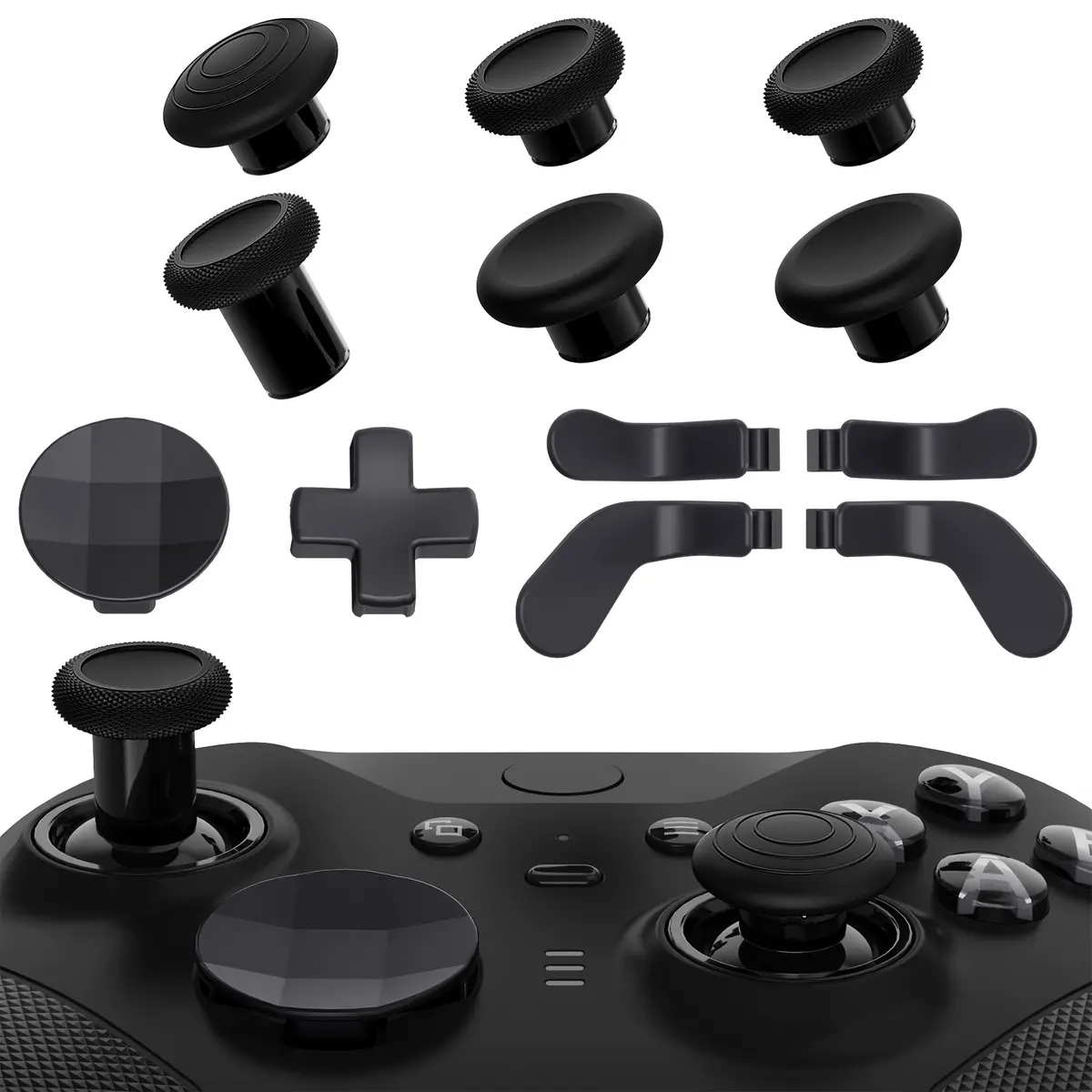 Extremerate 13 In 1 Component Pack Kit Replacement Metal Thumbsticks & D-Pads & Paddles For Xbox Elite Series 2 & Elite 2 Core Controller (Model 1797) - Metallic Black 1