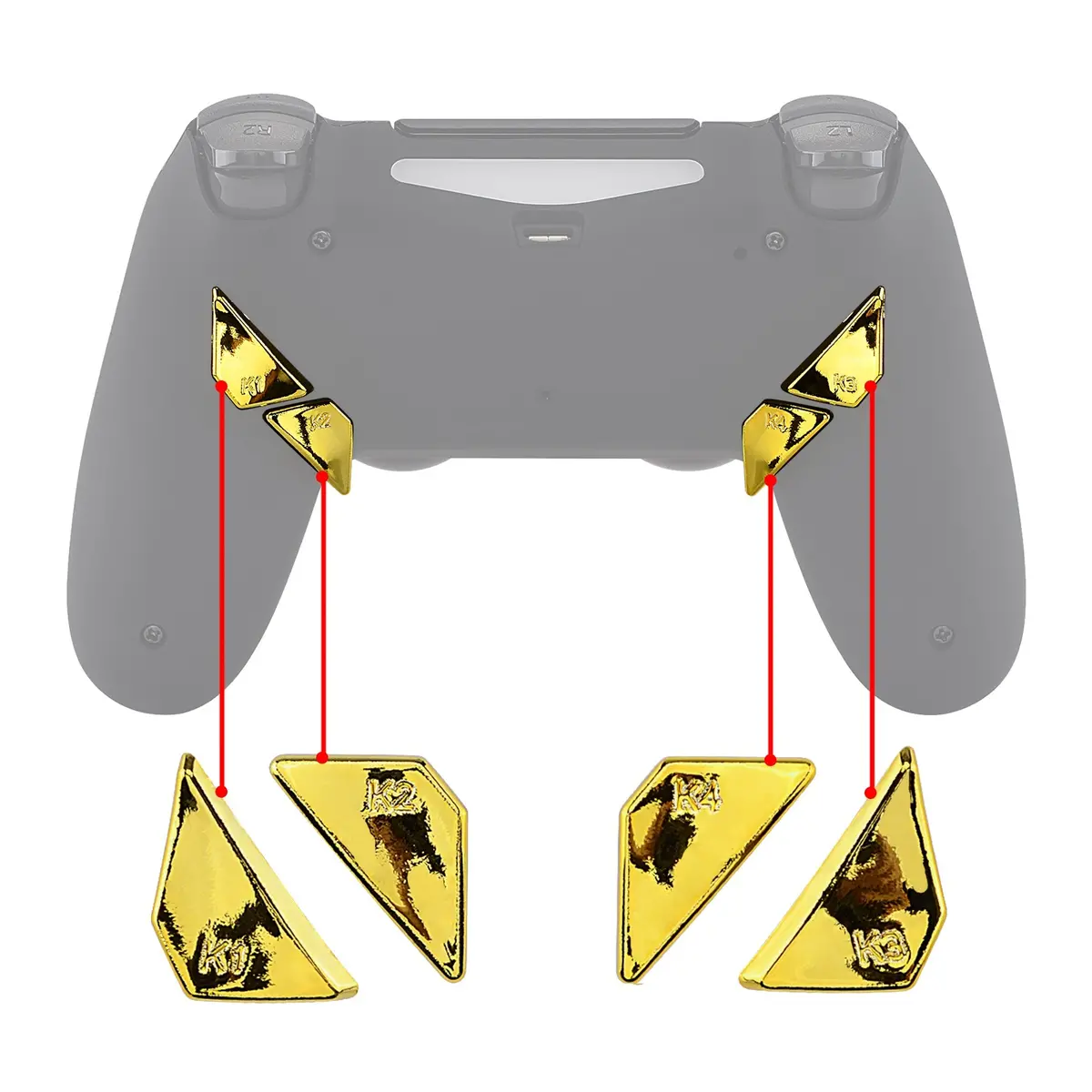 Extremerate Replacement Ergonomic Back Buttons K1 K2 K3 K4 Paddles For Ps4 Controller Dawn Remap Kit - Chrome Gold 1