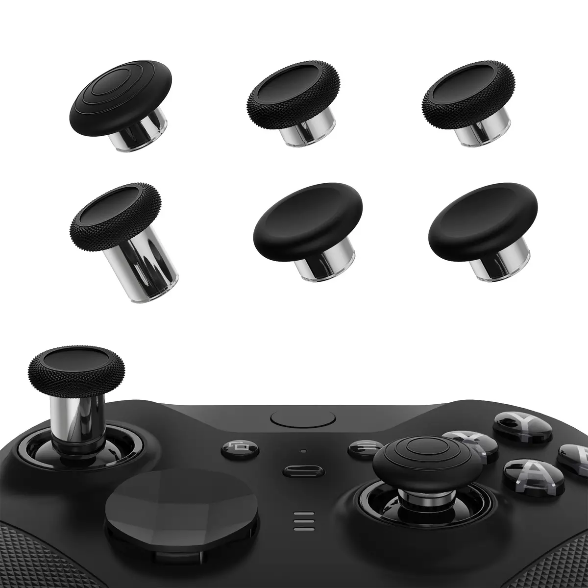 Extremerate 6 In 1 Metal Replacement Thumbsticks For Xbox Elite Series 2 & Elite 2 Core Controller (Model 1797) - Black & Metallic Silver 1