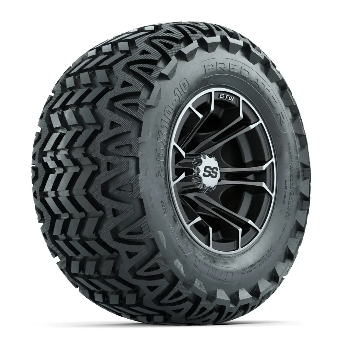 Gtw Spyder Machined/Matte Grey 10 In Wheels With 20X10-10 Predator All Terrain Tires Full Set 1