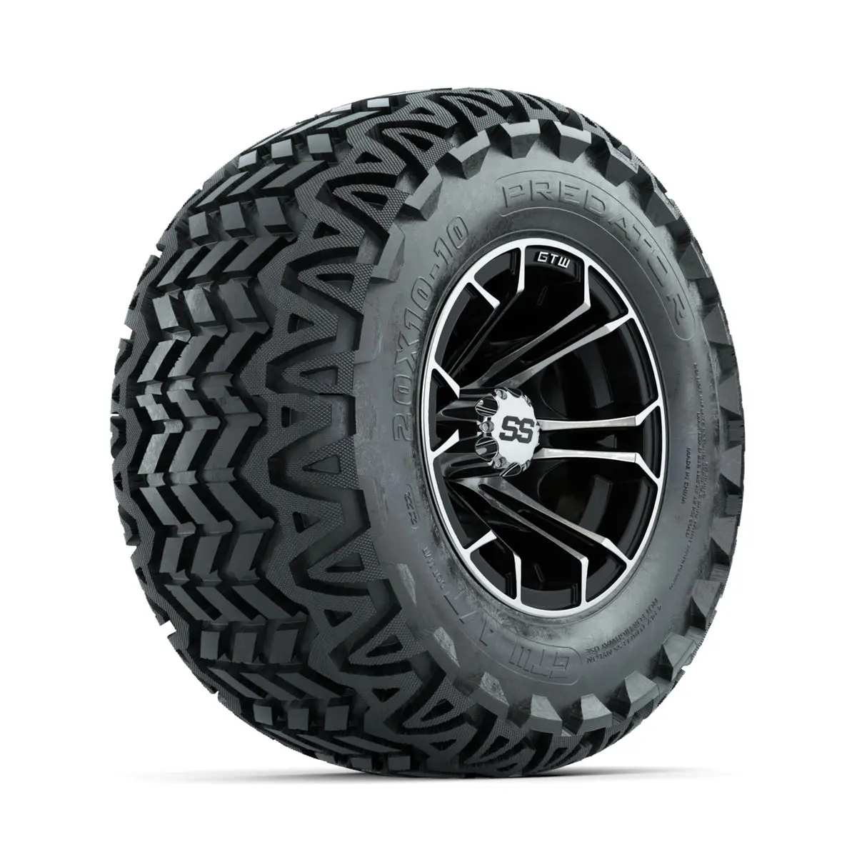 Gtw Spyder Machined/Black 10 In Wheels With 20X10-10 Predator All Terrain Tires Full Set 1