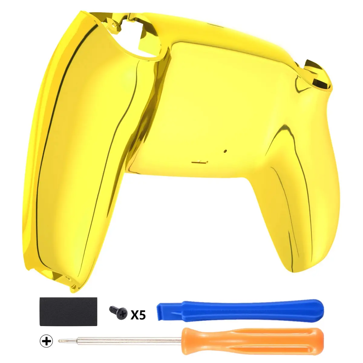 Extremerate Replacement Back Housing Bottom Shell Compatible With Ps5 Controller Bdm-010/020/030/040/050 - Chrome Gold Glossy 1