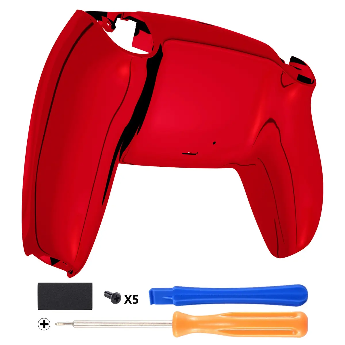 Extremerate Replacement Back Housing Bottom Shell Compatible With Ps5 Controller Bdm-010/020/030/040/050 - Chrome Red Glossy 1