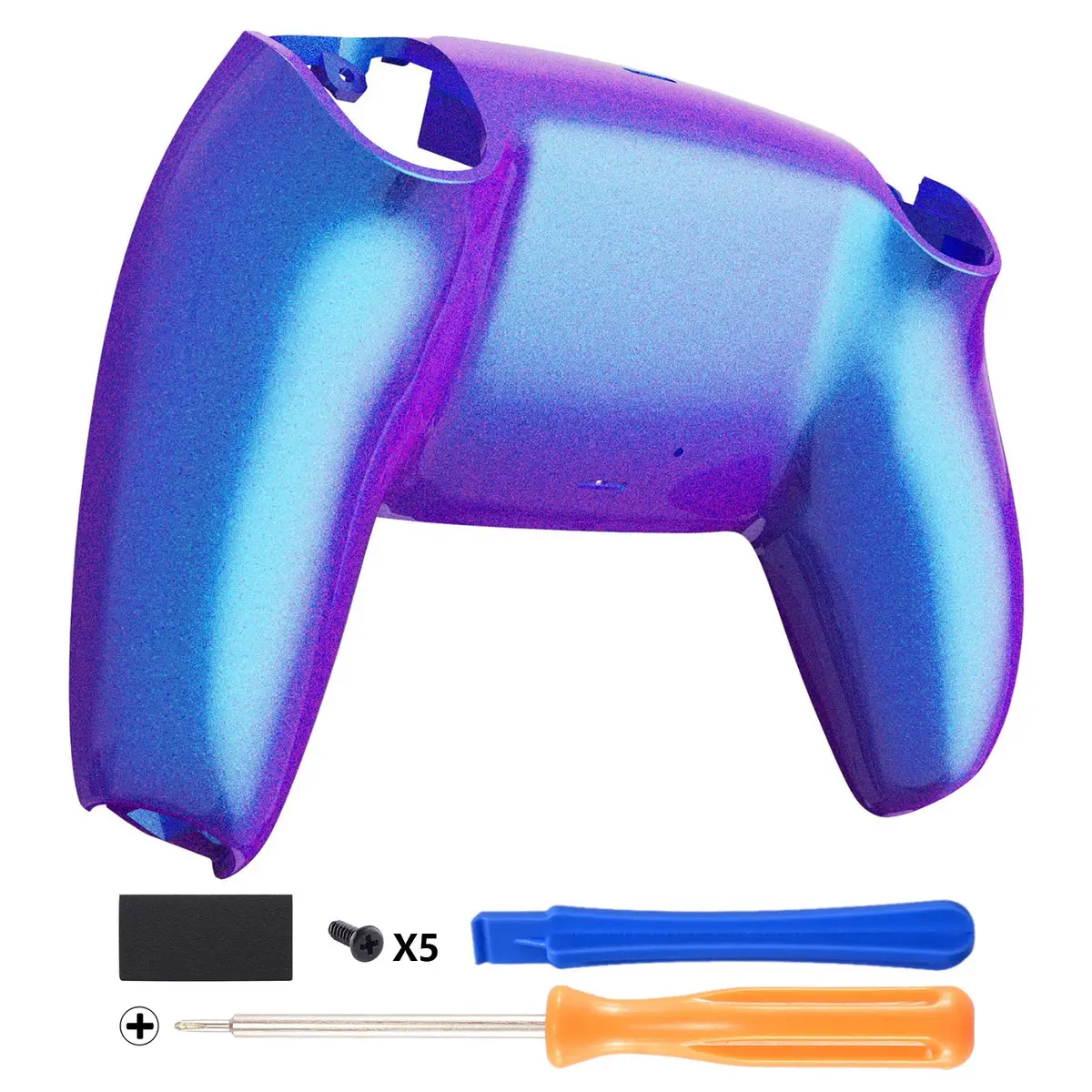 Extremerate Replacement Back Housing Bottom Shell Compatible With Ps5 Controller Bdm-010/020/030/040/050 - Chameleon Purple Blue Glossy 1