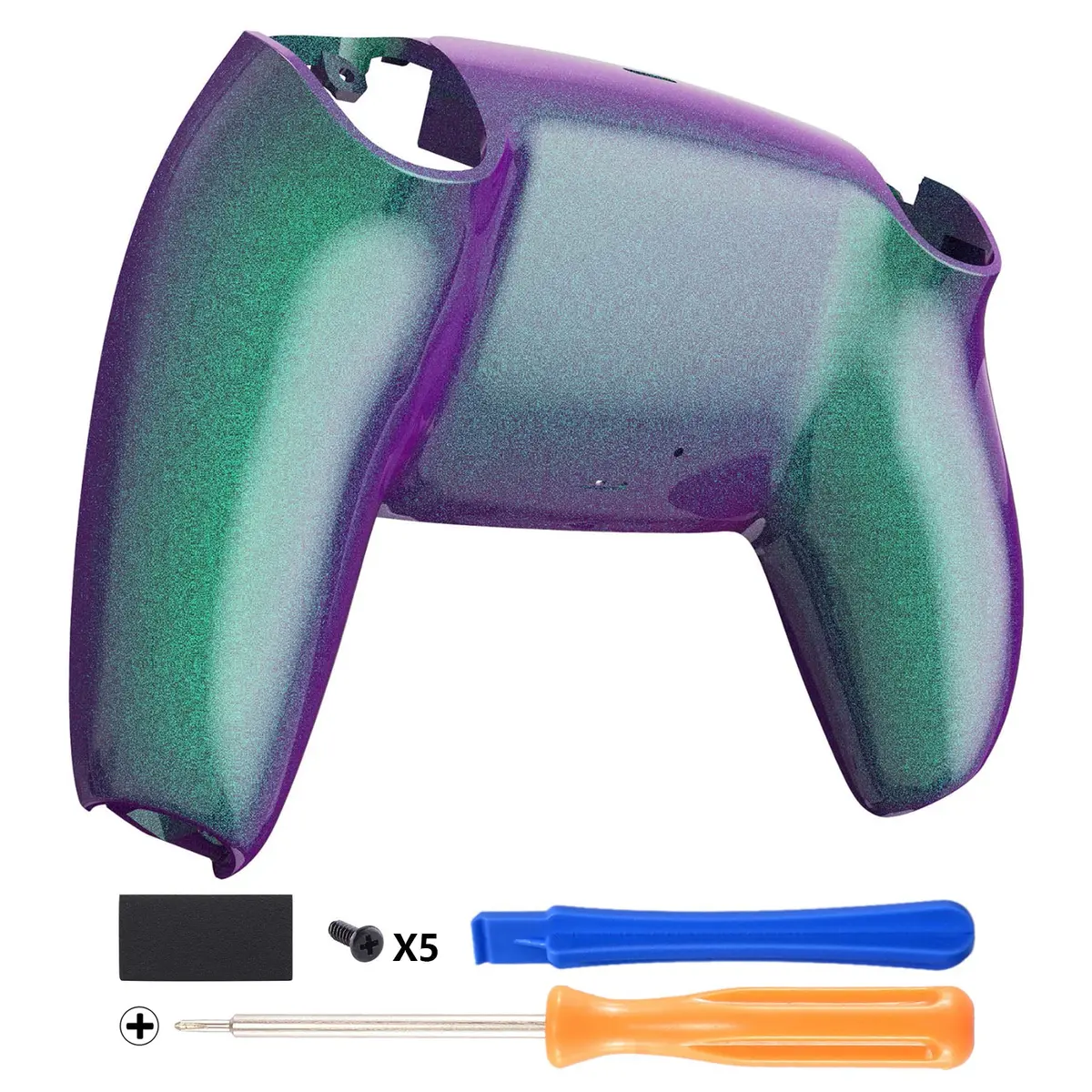 Extremerate Replacement Back Housing Bottom Shell Compatible With Ps5 Controller Bdm-010/020/030/040/050 - Chameleon Green Purple Glossy 1