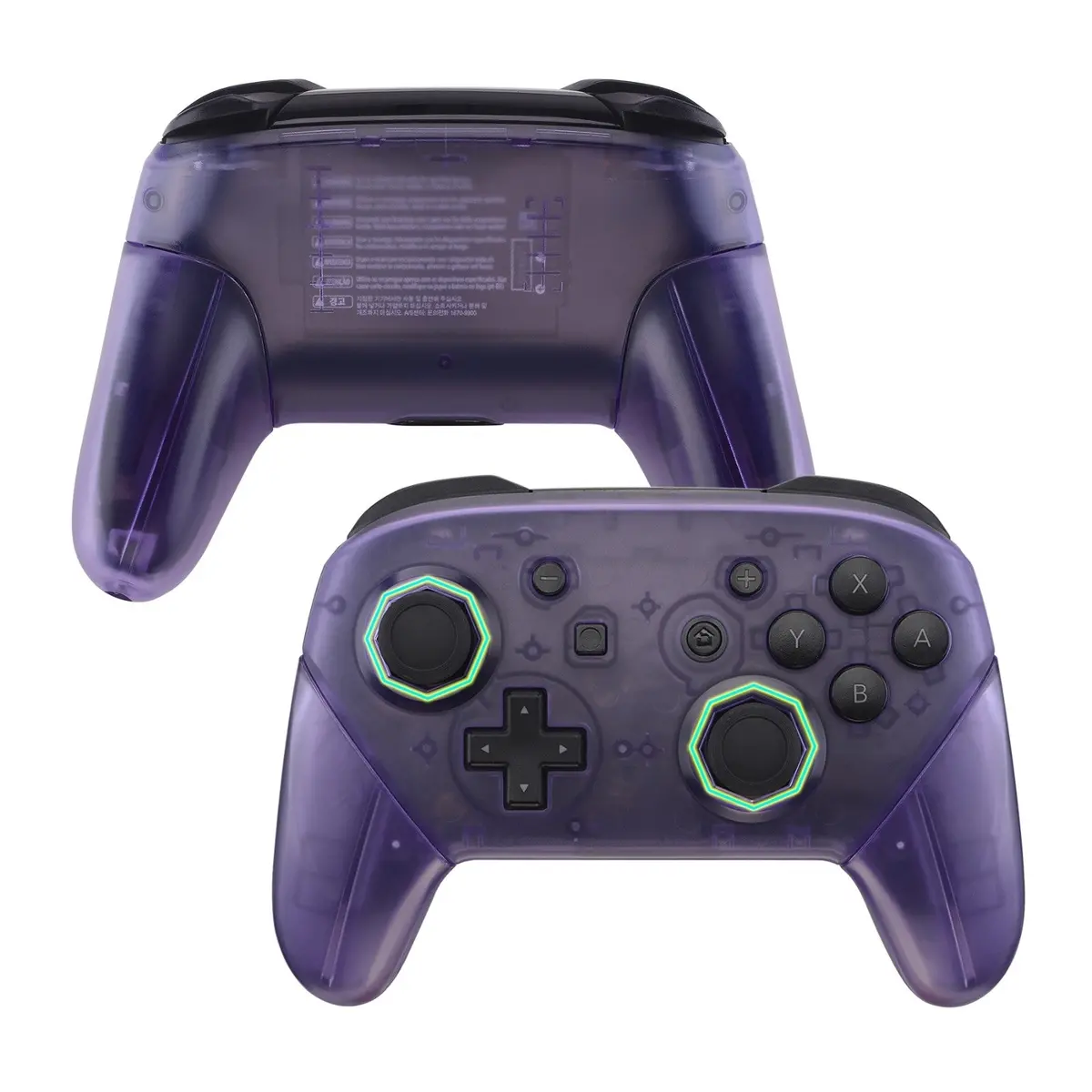 Extremerate Octagonal Gated Sticks Design Replacement Full Set Shell Faceplate Backplate Handles For Nintendo Switch Pro - Clear Atomic Purple 2