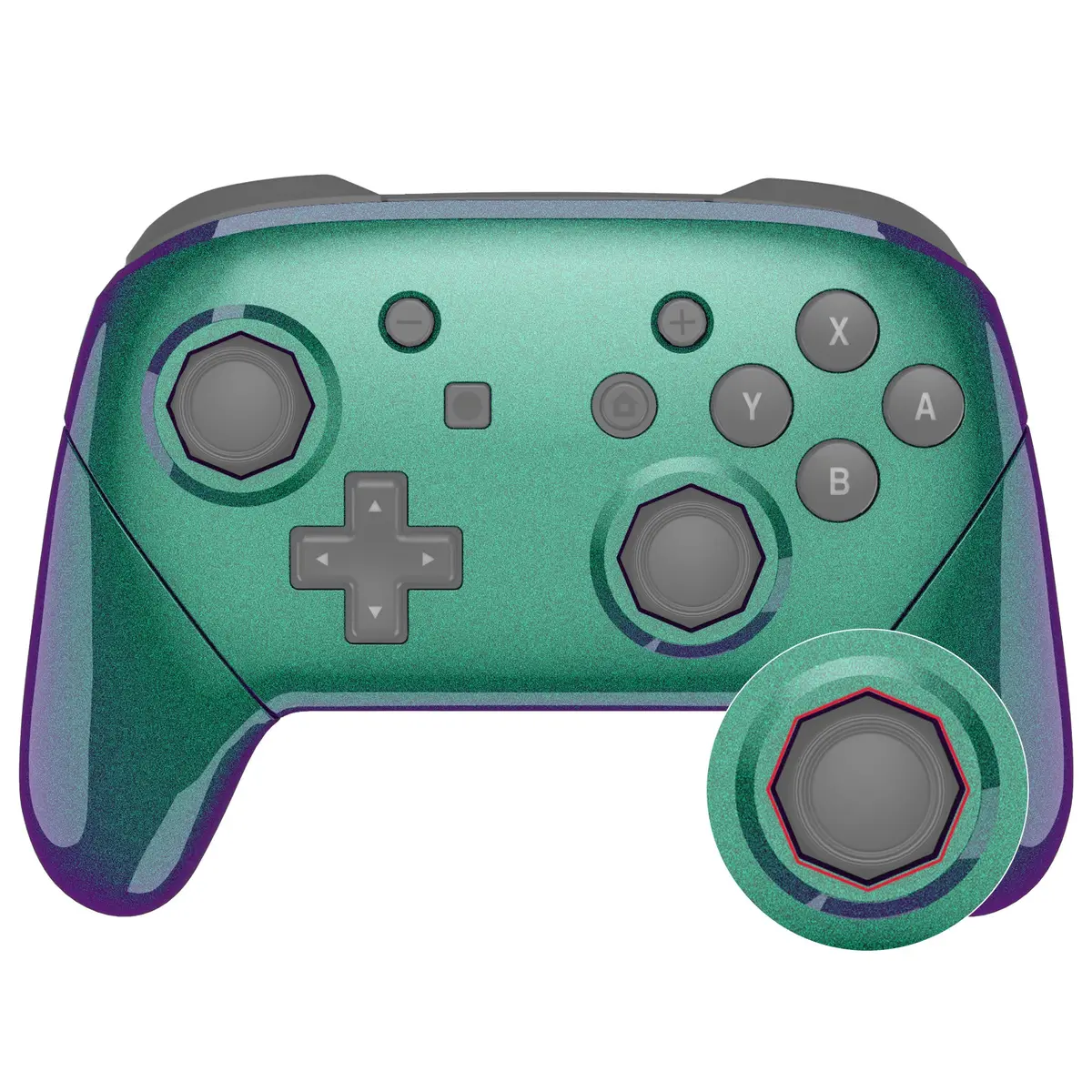 Extremerate Octagonal Gated Sticks Design Replacement Full Set Shell Faceplate Backplate Handles For Nintendo Switch Pro - Chameleon Green Purple 1