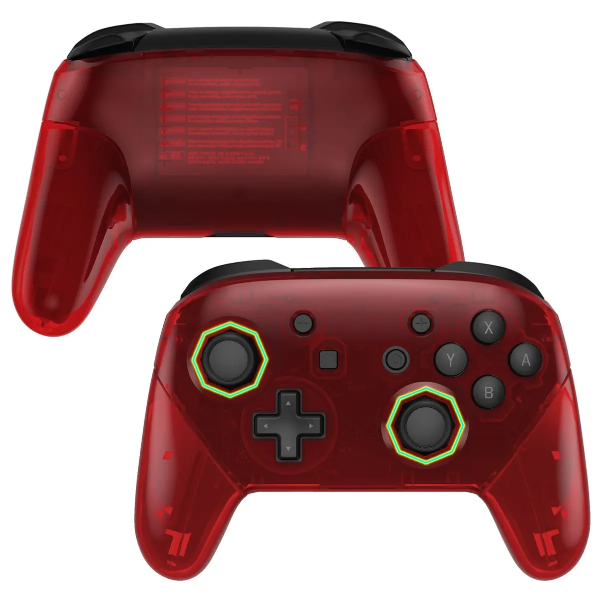 Extremerate Octagonal Gated Sticks Design Replacement Full Set Shell Faceplate Backplate Handles For Nintendo Switch Pro - Clear Red 2