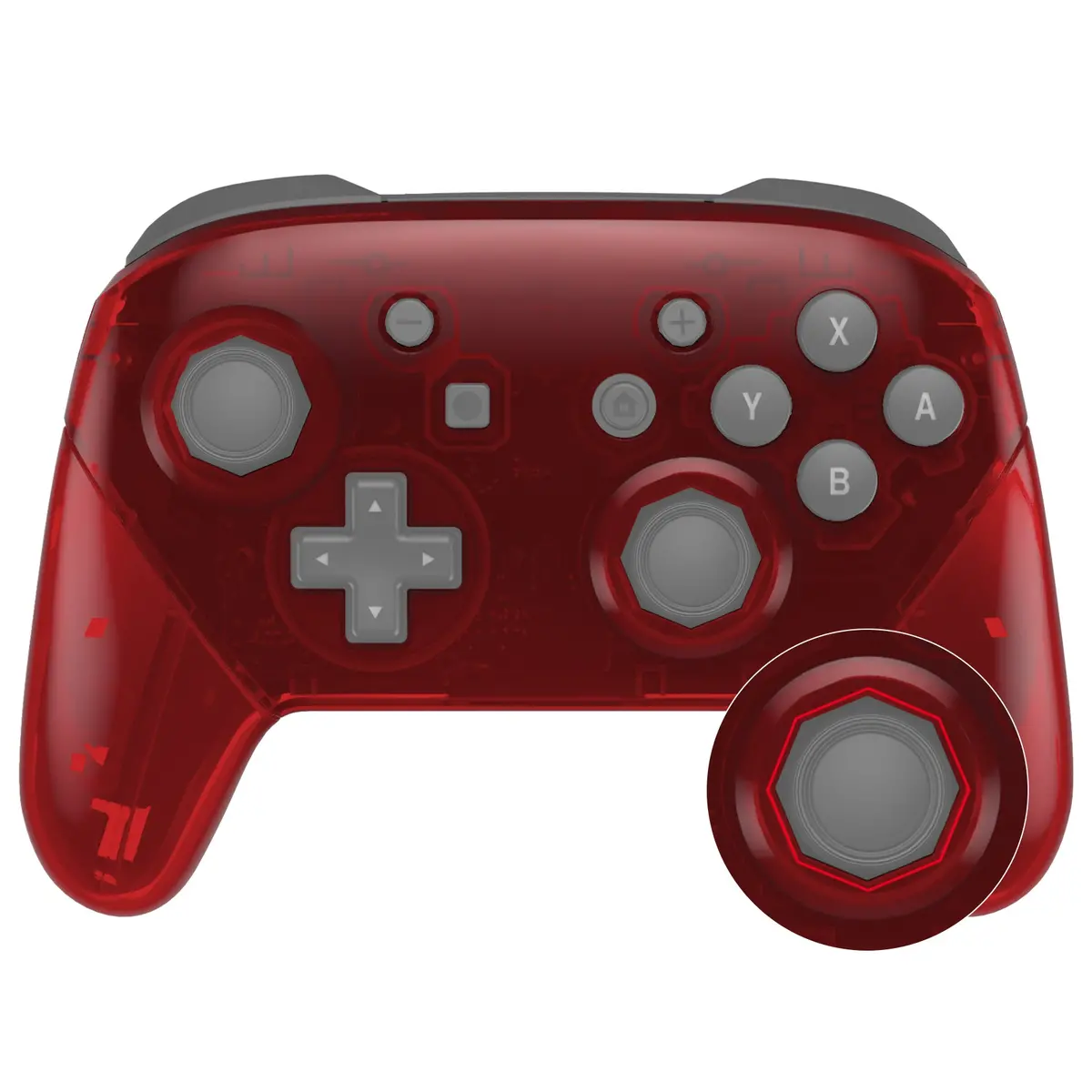 Extremerate Octagonal Gated Sticks Design Replacement Full Set Shell Faceplate Backplate Handles For Nintendo Switch Pro - Clear Red 1