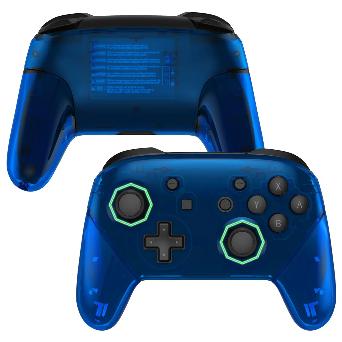 Extremerate Octagonal Gated Sticks Design Replacement Full Set Shell Faceplate Backplate Handles For Nintendo Switch Pro - Clear Blue 2