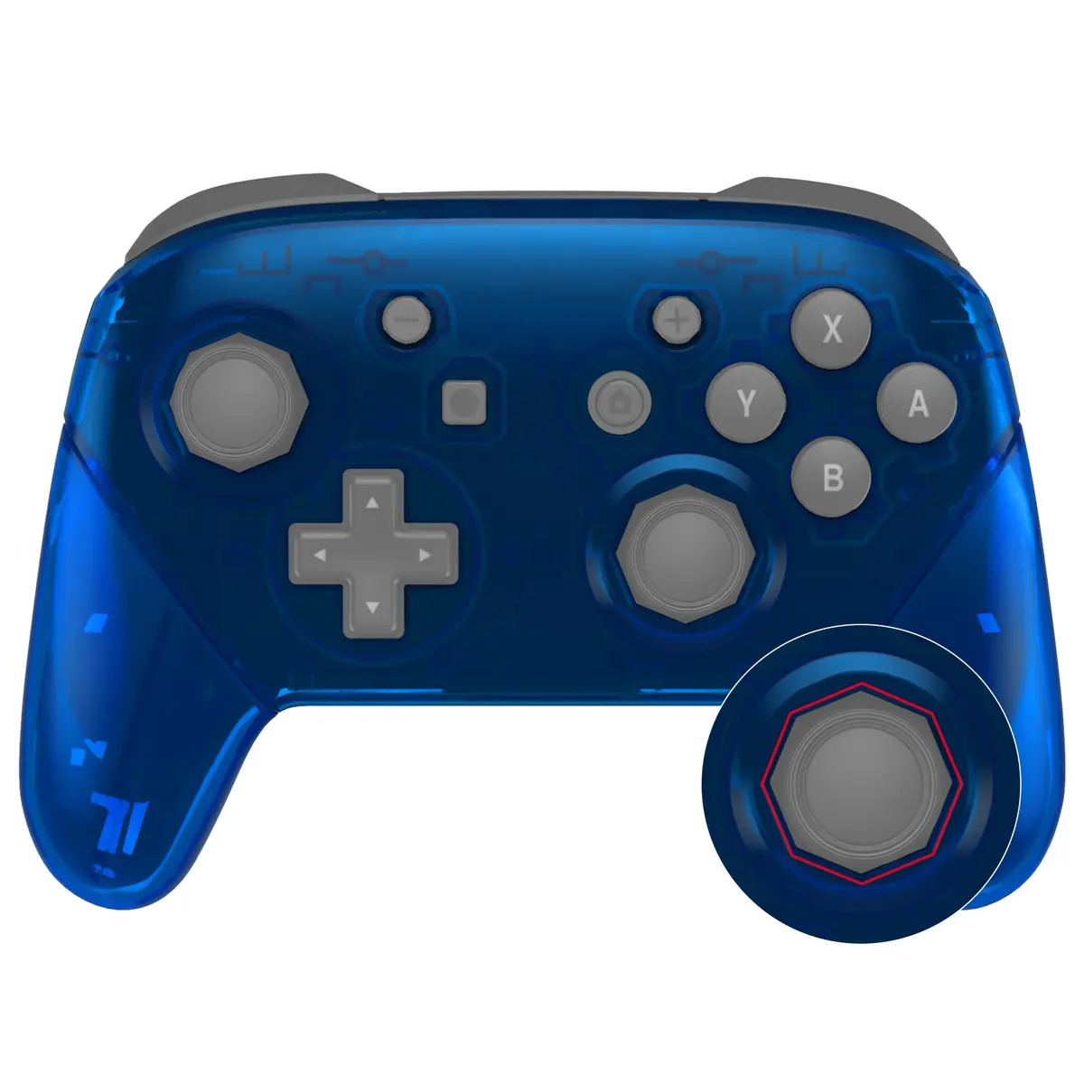 Extremerate Octagonal Gated Sticks Design Replacement Full Set Shell Faceplate Backplate Handles For Nintendo Switch Pro - Clear Blue 1