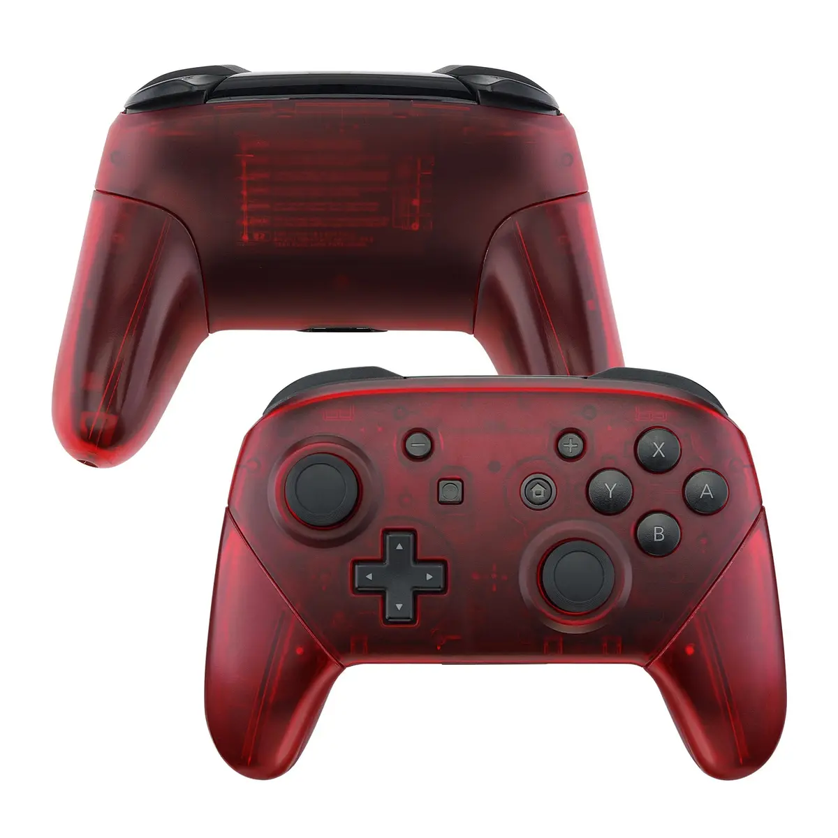 Extremerate Replacement Full Set Shell Faceplate Backplate Handles For Nintendo Switch Pro - Transparent Clear Red 1