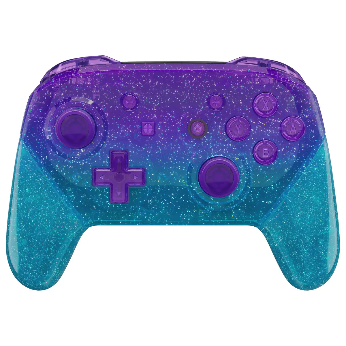 Extremerate Replacement Full Set Shell Faceplate Backplate Handles With Button Kit For Nintendo Switch Pro - Glitter Gradient Translucent Bluebell & Blue 1