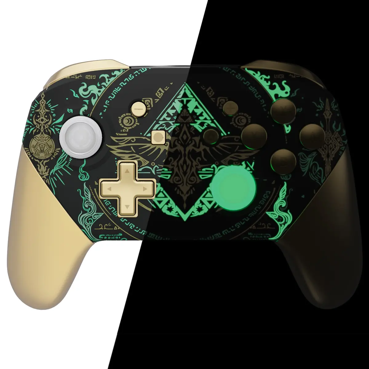 Extremerate Replacement Full Set Shell Faceplate Backplate Handles With Button Kit For Nintendo Switch Pro - Glow In Dark - Totem Of Kingdom Black 1