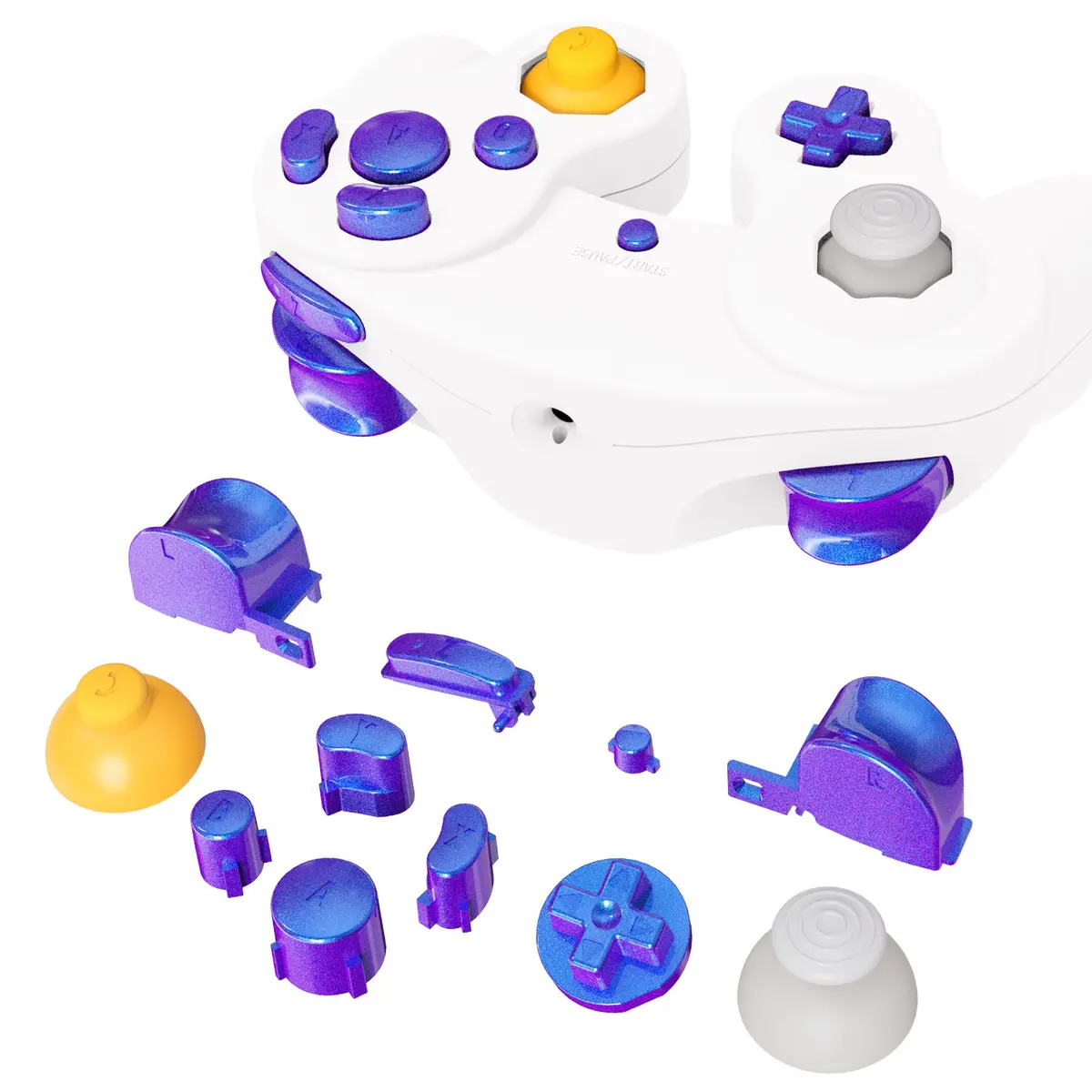 Extremerate Diy Replacement Full Set Buttons & Thumbsticks For Nintendo Gamecube Controller Ngc - Chameleon Purple Blue 1