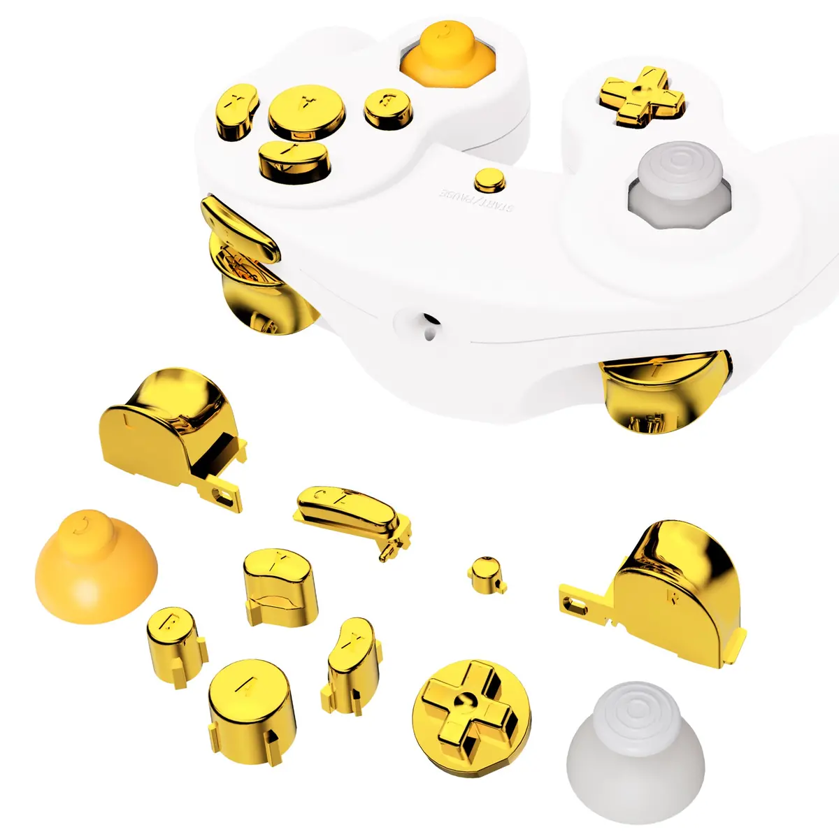 Extremerate Diy Replacement Full Set Buttons & Thumbsticks For Nintendo Gamecube Controller Ngc - Chrome Gold 1