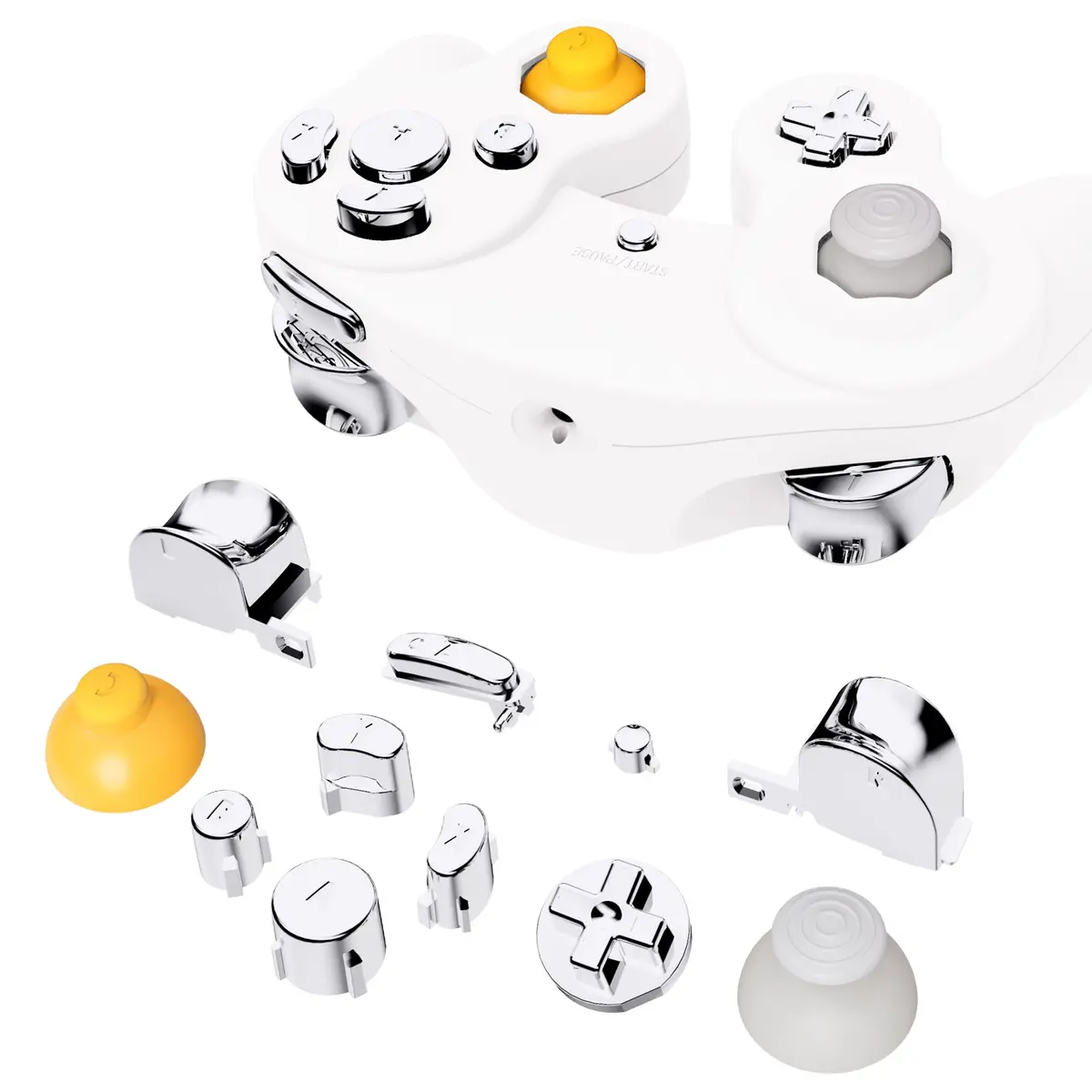 Extremerate Diy Replacement Full Set Buttons & Thumbsticks For Nintendo Gamecube Controller Ngc - Chrome Silver 1