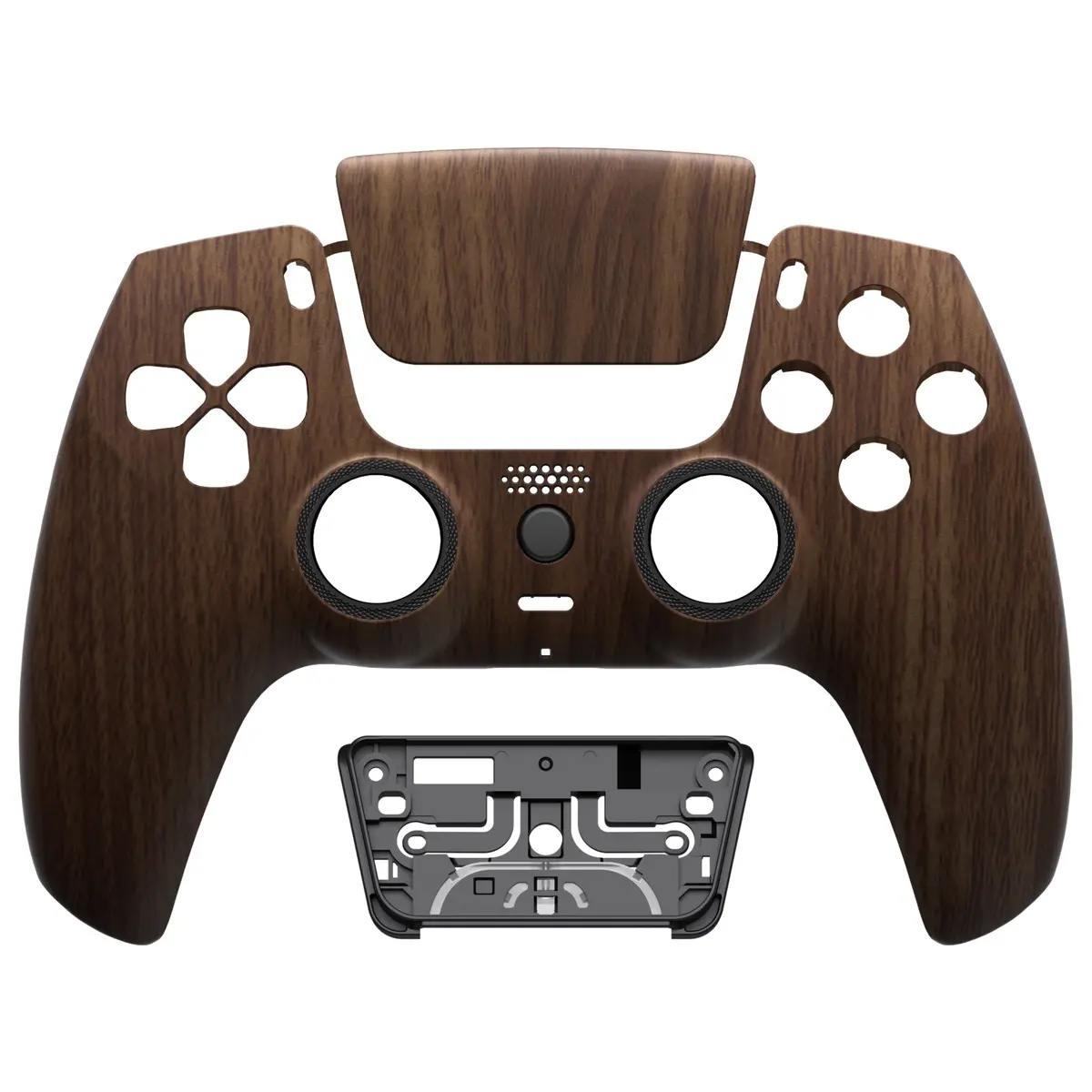 Extremerate Luna Redesigned Replacement Front Shell With Touchpad Compatible With Ps5 Controller Bdm-010/020/030/040/050/060 - Wood Grain 1