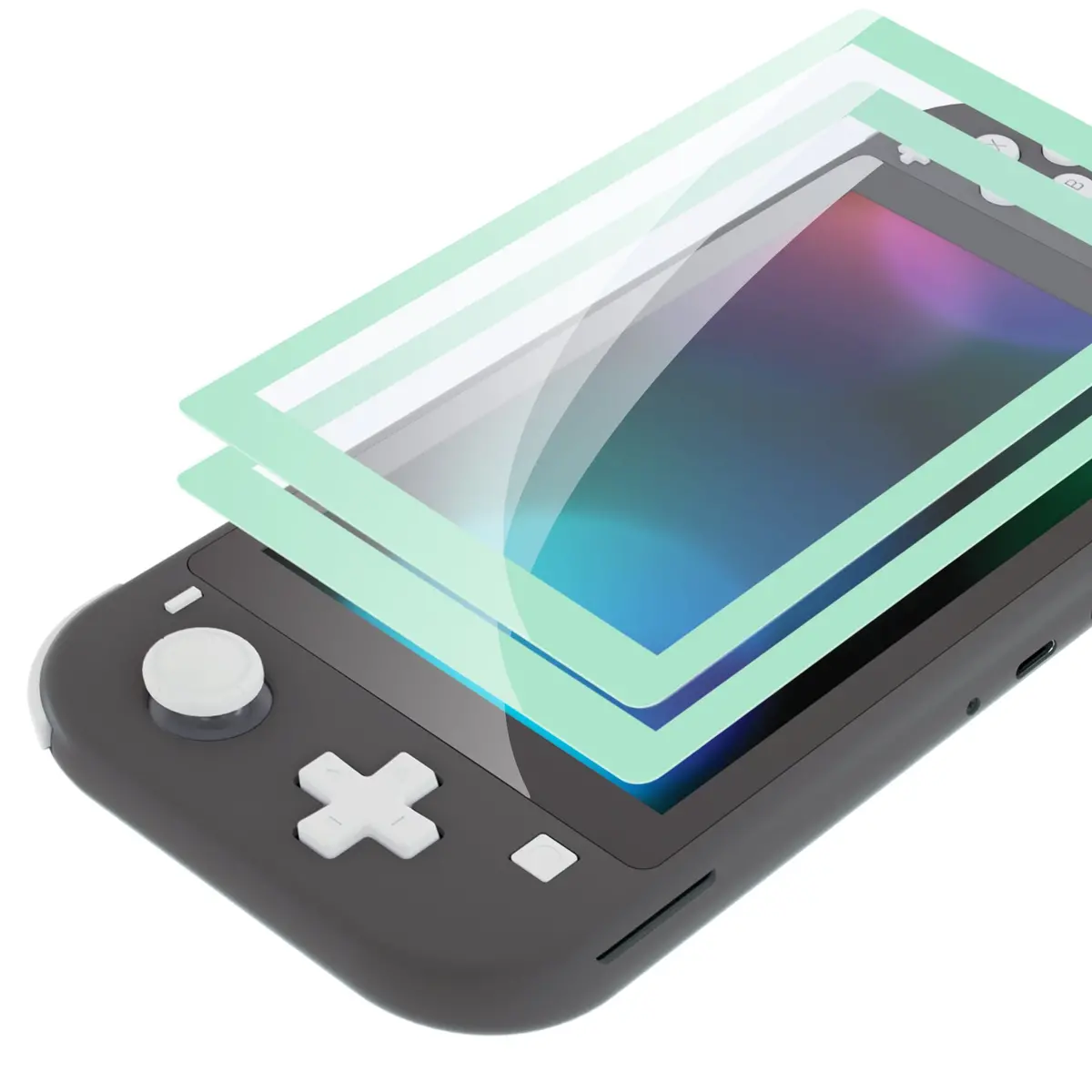 Extremerate 2 Pack Anti-Scratch Transparent Hd Tempered Glass Screen Protector For Nintendo Switch Lite - Misty Green Border 1