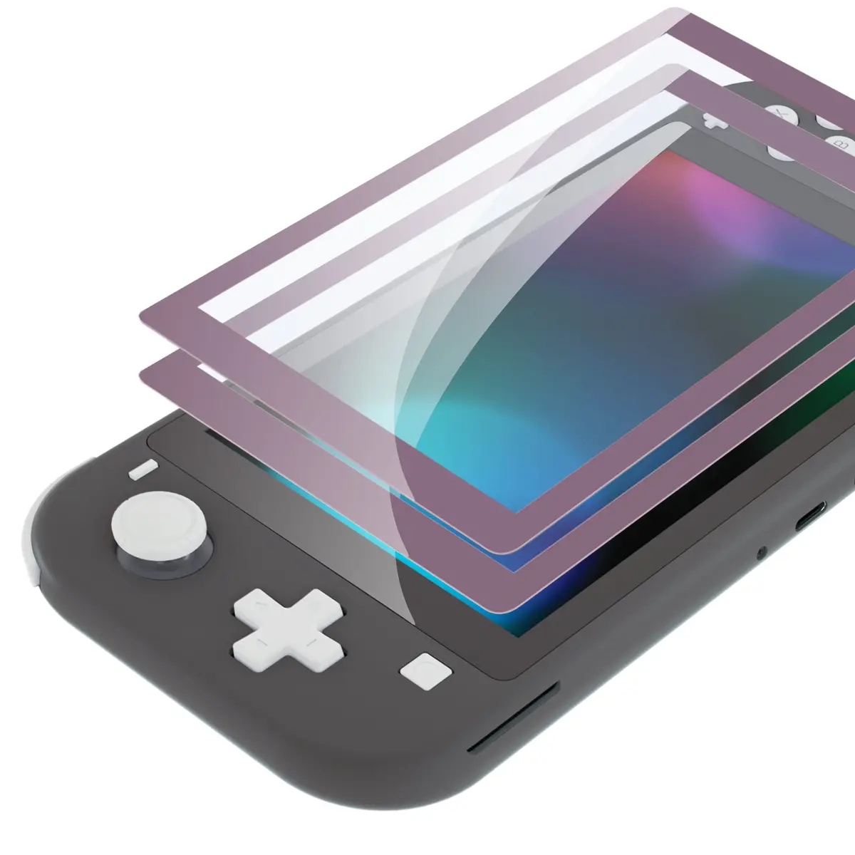 Extremerate 2 Pack Anti-Scratch Transparent Hd Tempered Glass Screen Protector For Nintendo Switch Lite - Dark Grayish Violet Border 1