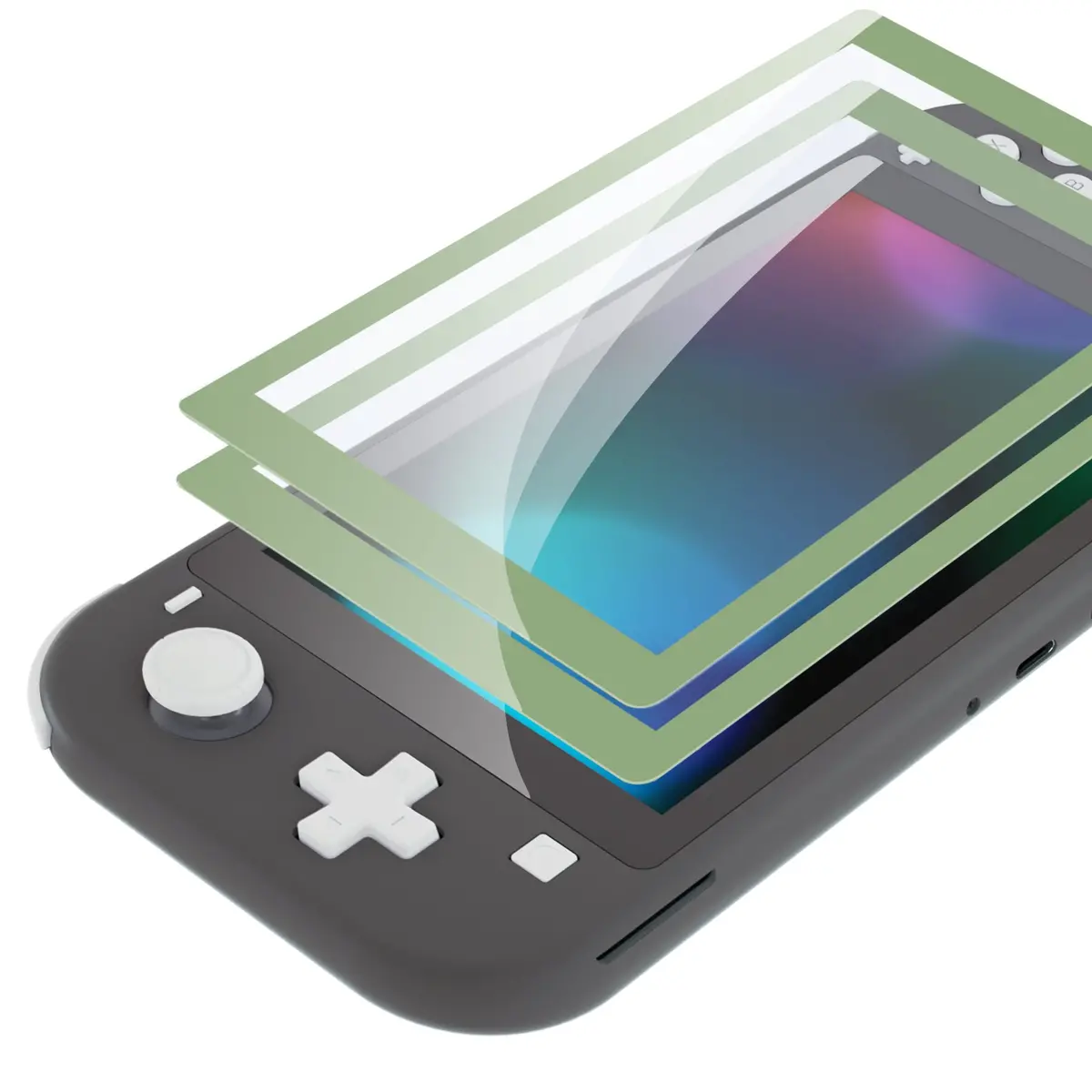 Extremerate 2 Pack Anti-Scratch Transparent Hd Tempered Glass Screen Protector For Nintendo Switch Lite - Matcha Green Border 1