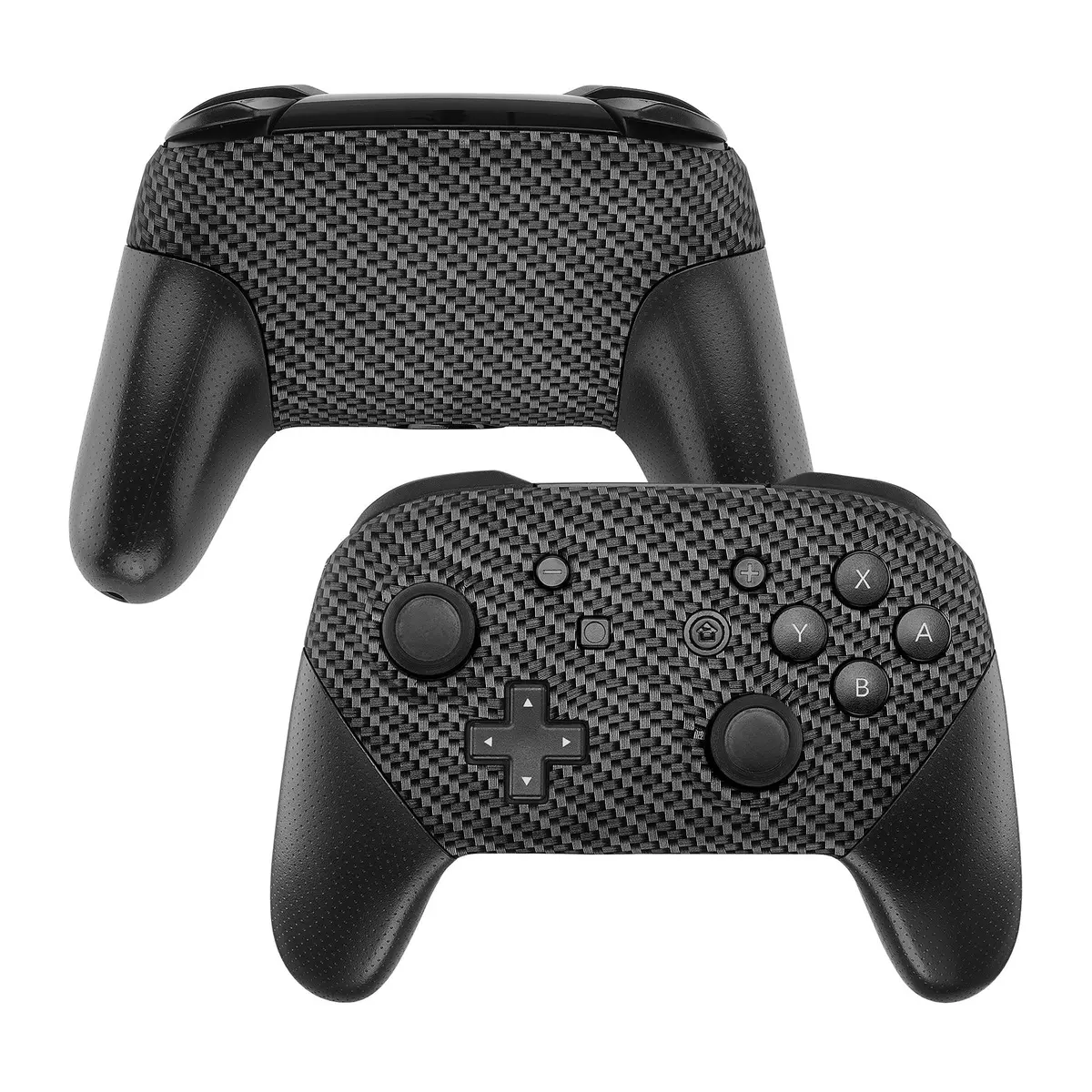Extremerate Replacement Faceplate And Backplate For Nintendo Switch Pro Controller - Black Silver Carbon Fiber 1