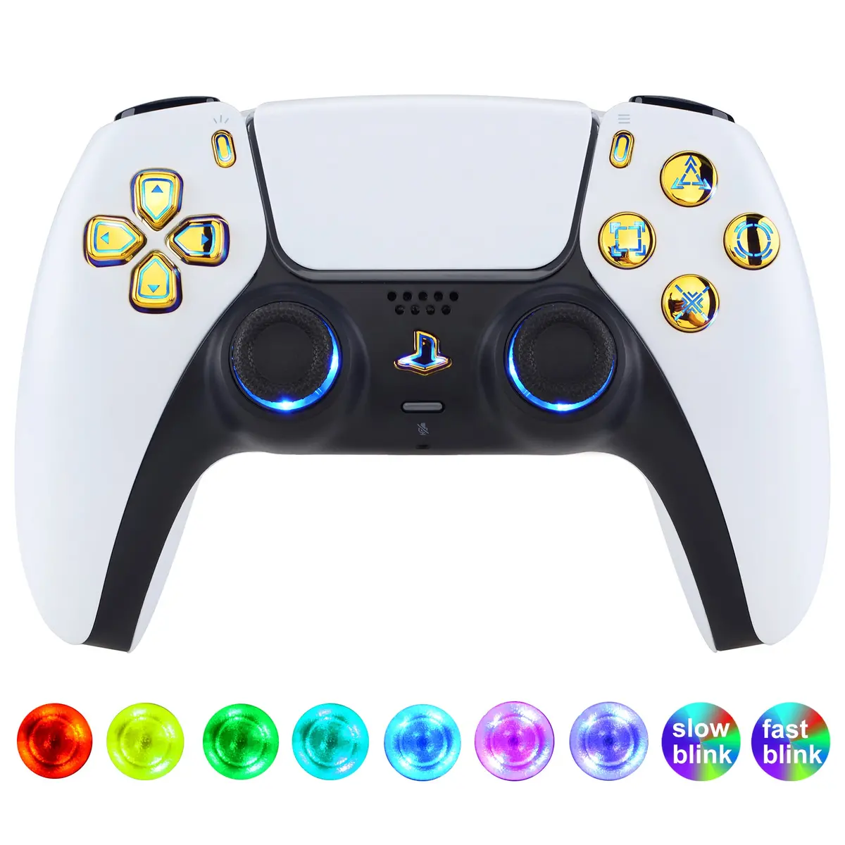 Extremerate Multi-Colors Luminated Buttons Dtf V3 Led Kit For Ps5 Controller Bdm-030/040/050 - Chrome Gold 1