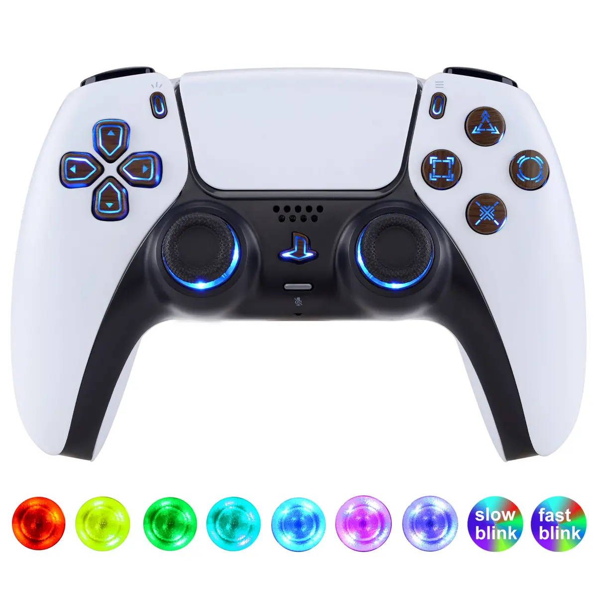 Extremerate Multi-Colors Luminated Buttons Dtf V3 Led Kit For Ps5 Controller Bdm-030/040/050 - Wood Grain 1