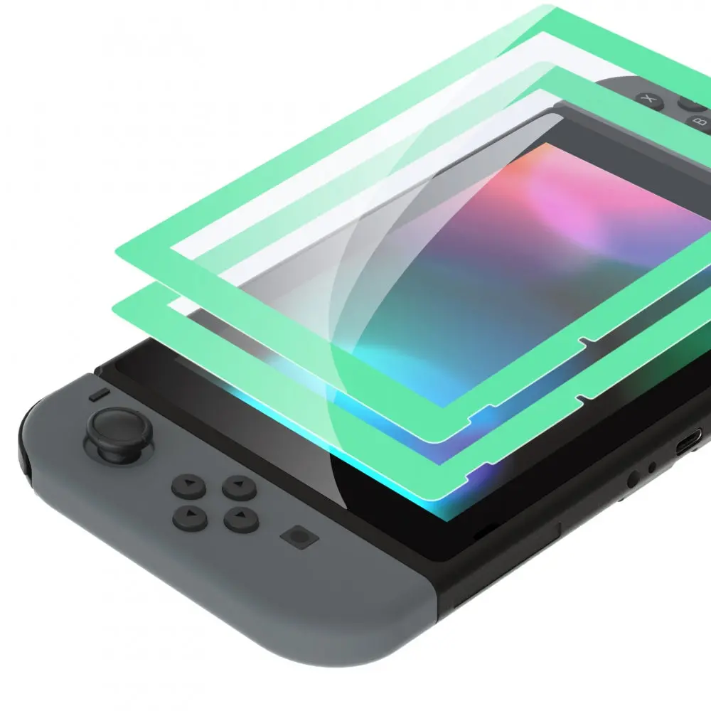 Extremerate 2 Pack Transparent Hd Clear Tempered Glass Screen Protector For Nintendo Switch - Mint Green Border 1