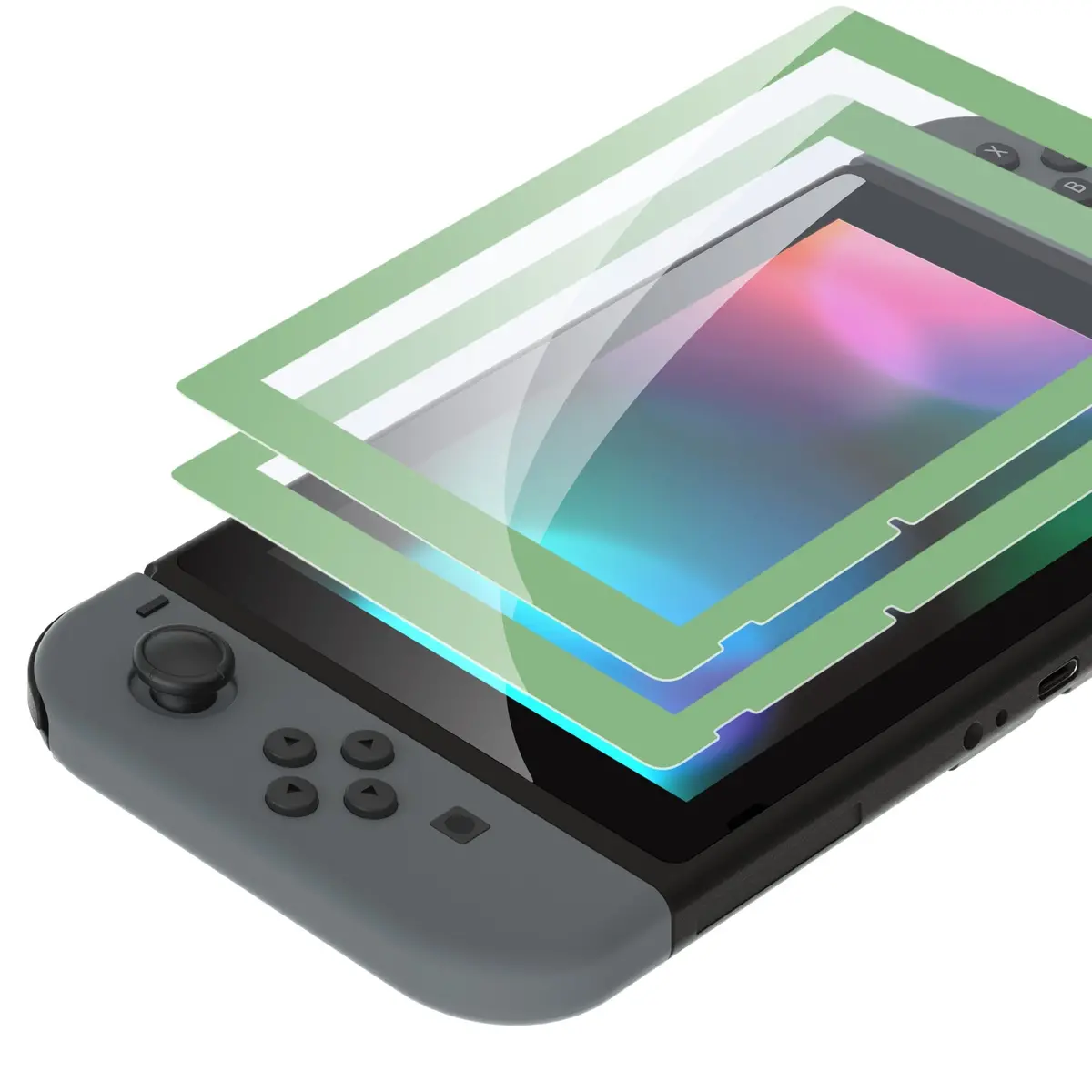 Extremerate 2 Pack Transparent Hd Clear Tempered Glass Screen Protector For Nintendo Switch - Matcha Green Border 1