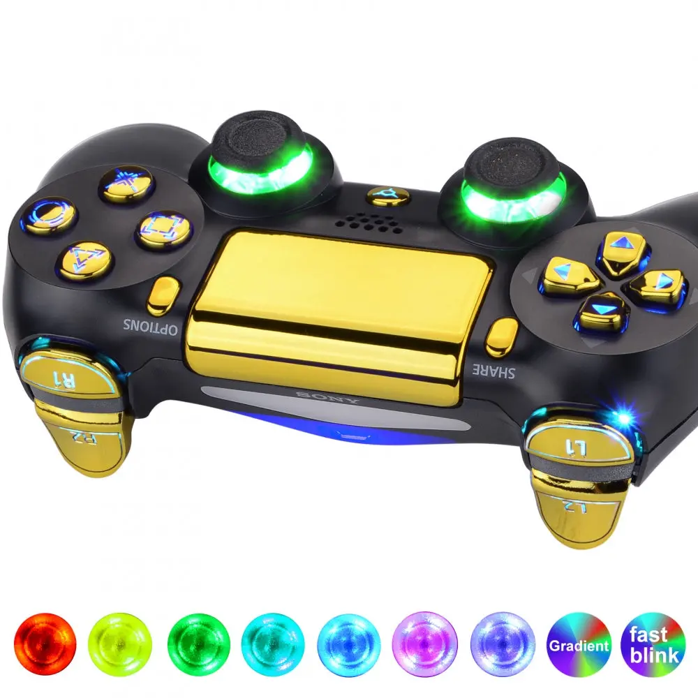 Extremerate Multi-Colors Luminated Buttons Dtfs Led Kit For Ps4 Cuh-Zct2 Controller - Chrome Gold 1