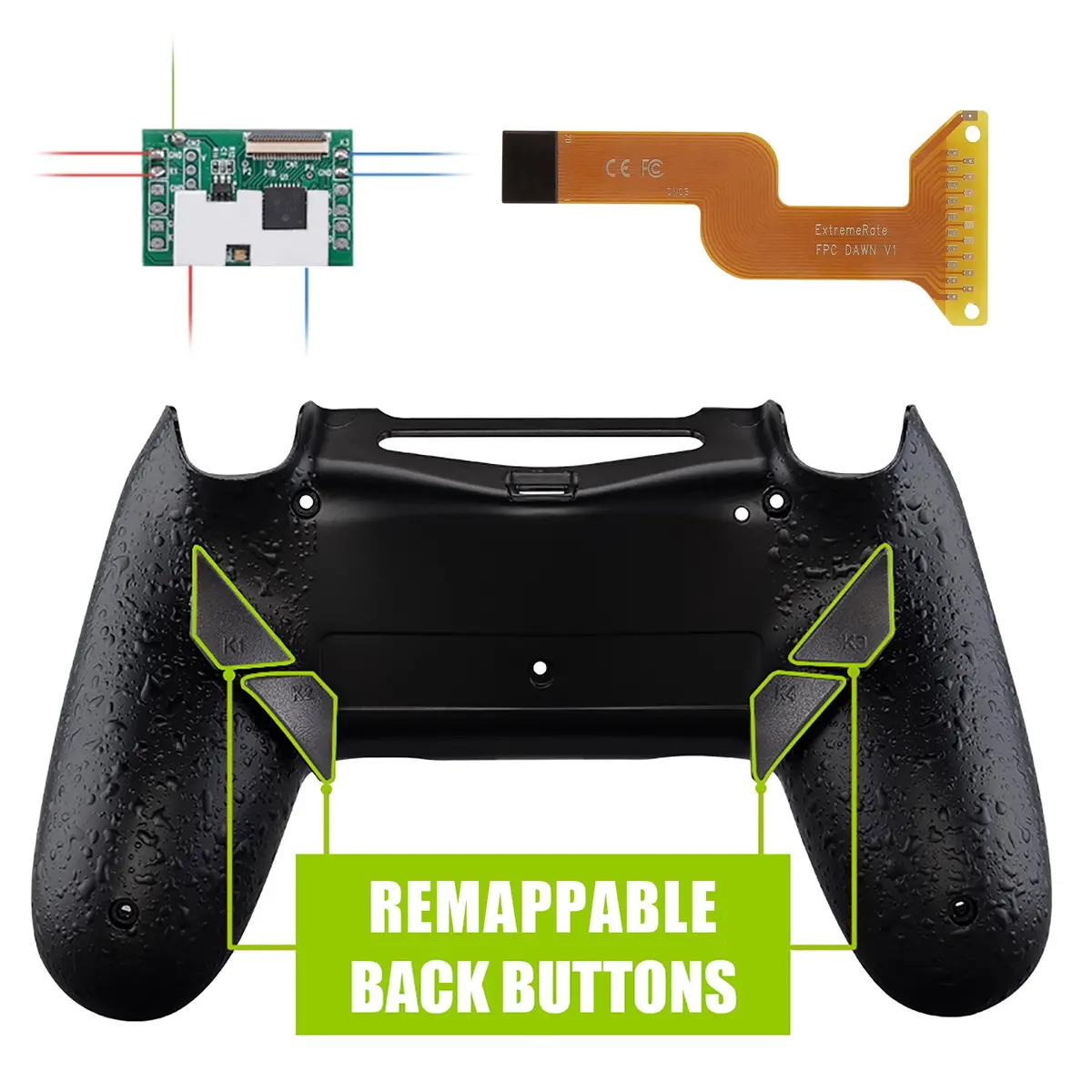 Extremerate Dawn Remappable Remap Kit With Redesigned Back Shell & 4 Back Buttons For Ps4 Controller Jdm 040/050/055 - Textured Black 1