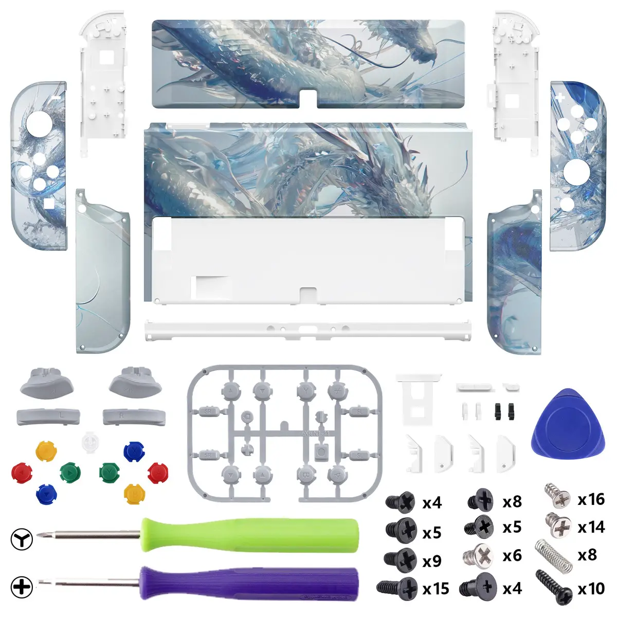 Extremerate Custom Replacement Full Set Shell With Buttons For Nintendo Switch Oled - Crystal Dragon 2