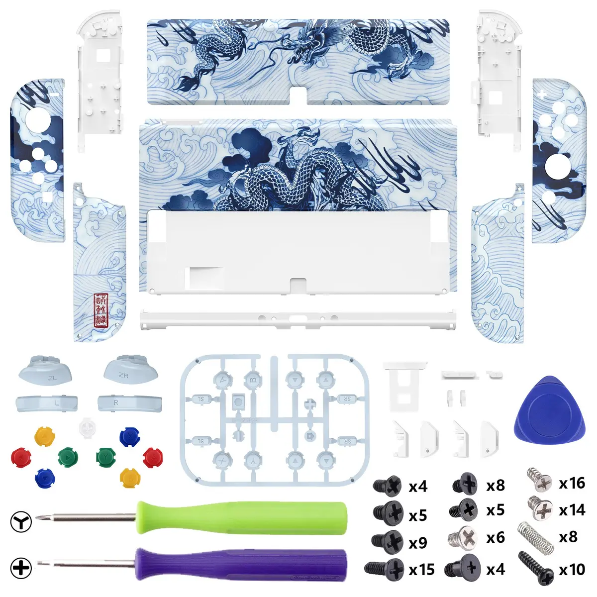 Extremerate Custom Replacement Full Set Shell With Buttons For Nintendo Switch Oled - Porcelain Dragon 2