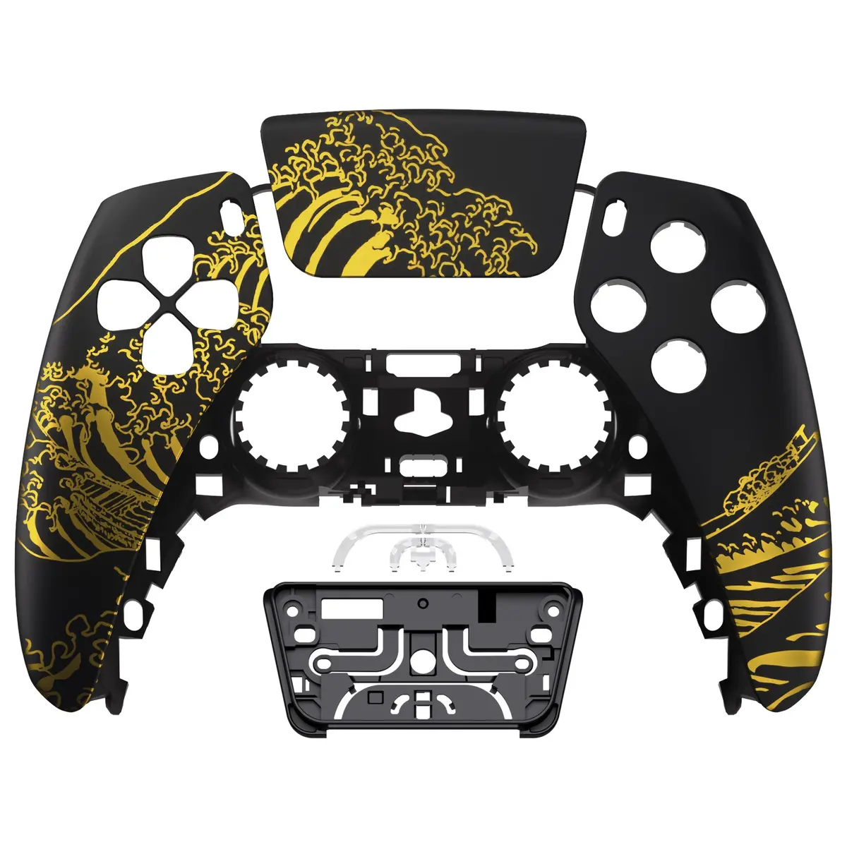 Extremerate Replacement Front Housing Shell With Touchpad Compatible With Ps5 Controller Bdm-010/020/030/040/050/060 - The Great Golden Wave Off Kanagawa - Black 1