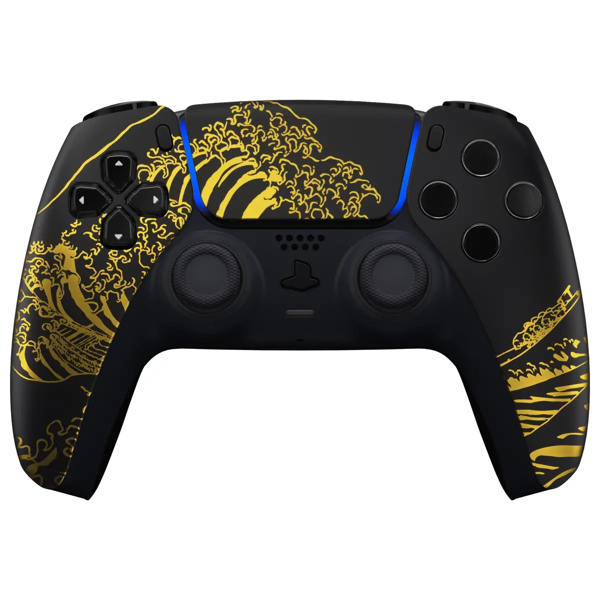 Extremerate Replacement Front Housing Shell With Touchpad Compatible With Ps5 Controller Bdm-010/020/030/040/050/060 - The Great Golden Wave Off Kanagawa - Black 2