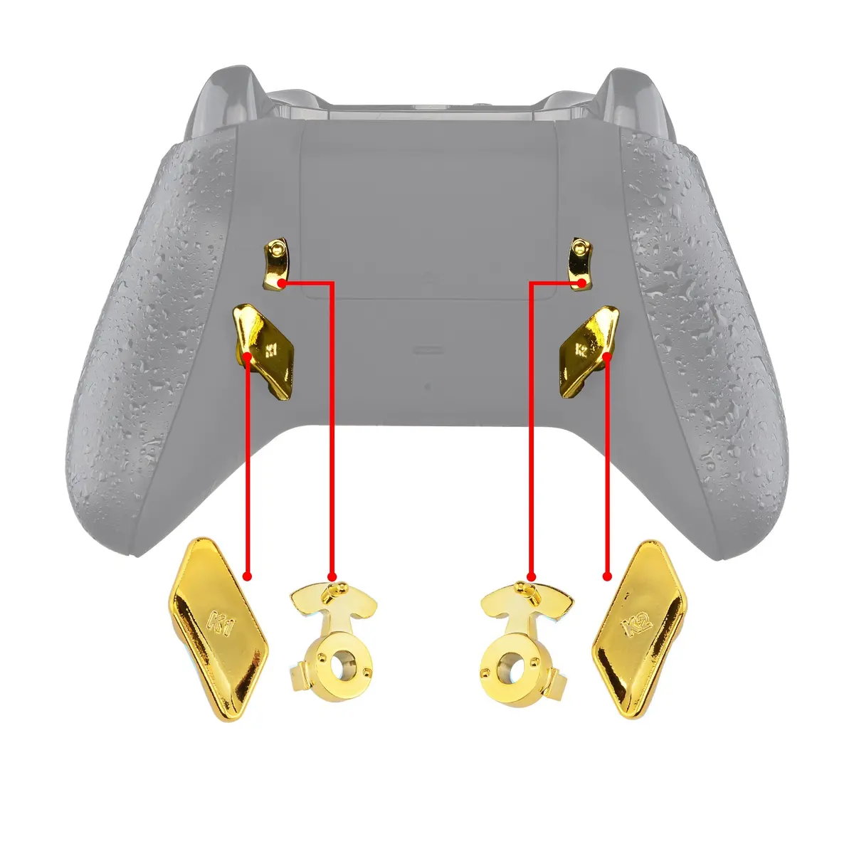 Extremerate Replacement Redesigned Back Buttons Hk3 Hk4 Trigger Lock K1 K2 Paddles For Extremerate Lofty Remap & Trigger Stop Kit, Compatible With Xbox One X & S Controller - Chrome Gold Glossy 1