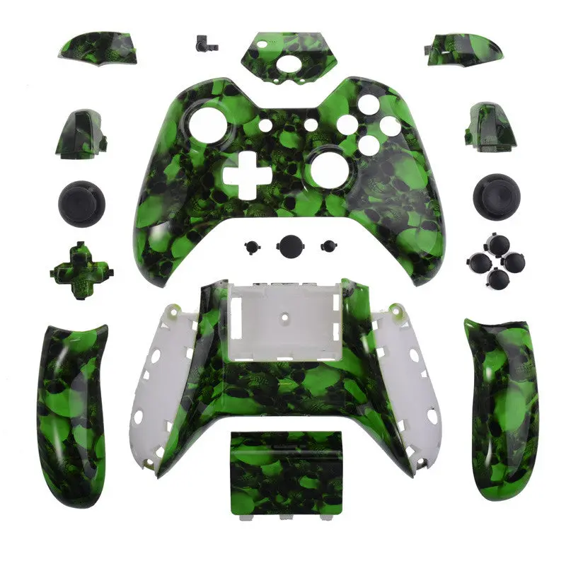 Extremerate Replacement Full Set Shells With Buttons For Xbox One Controller - Green Skull 2
