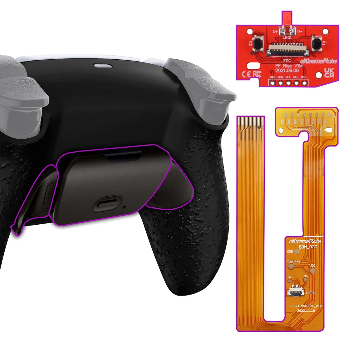 Extremerate Black Real Metal Buttons (Rmb) Version Rise Remap Kit For Ps5 Controller Bdm-030/040/050 - Textured Black 1