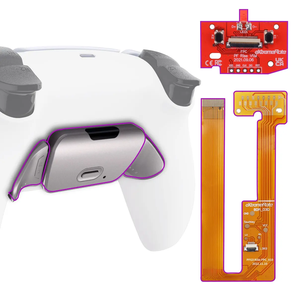 Extremerate Silver Real Metal Buttons (Rmb) Version Rise Remap Kit For Ps5 Controller Bdm-030/040/050 - White 1