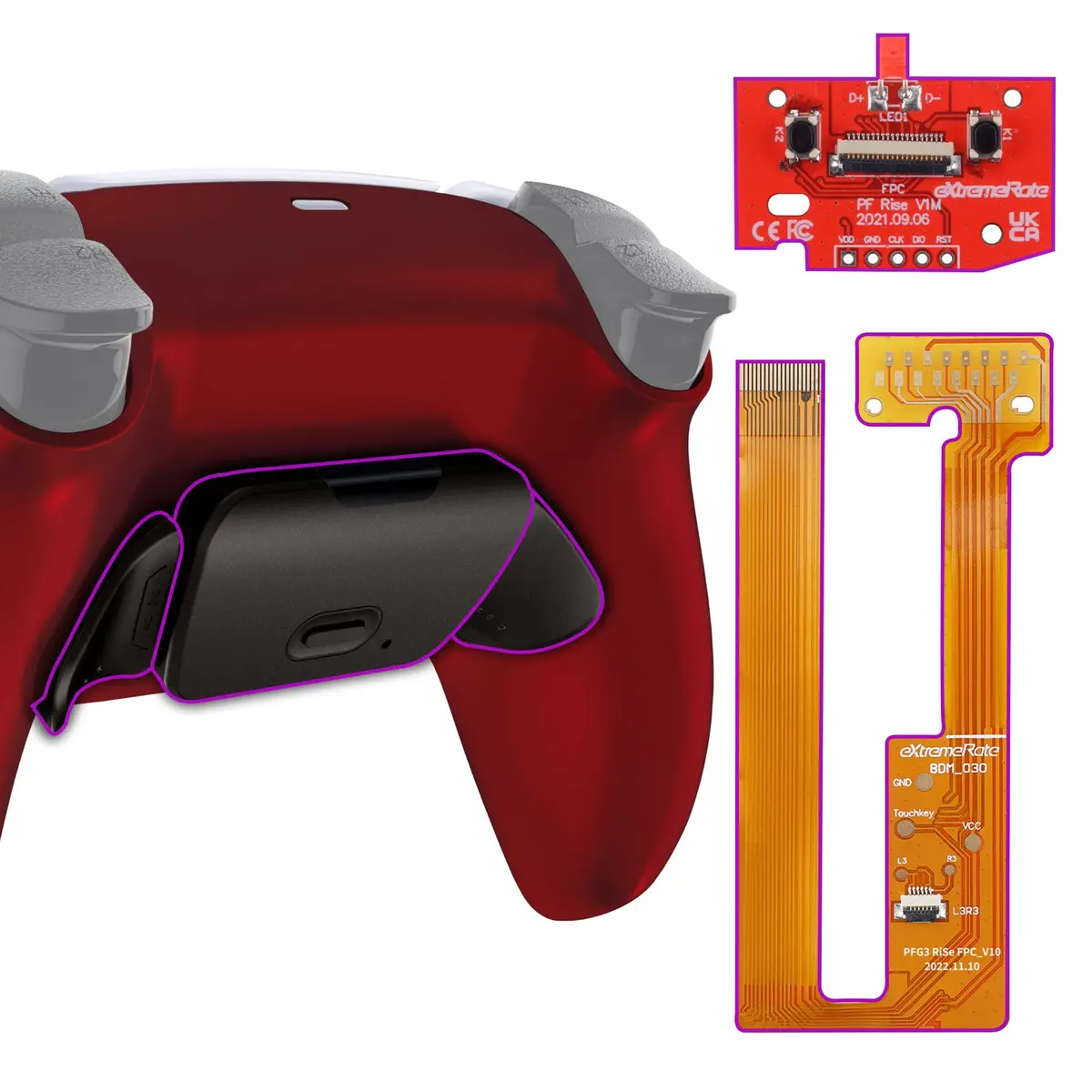 Extremerate Black Real Metal Buttons (Rmb) Version Rise Remap Kit For Ps5 Controller Bdm-030/040/050 - Scarlet Red 1