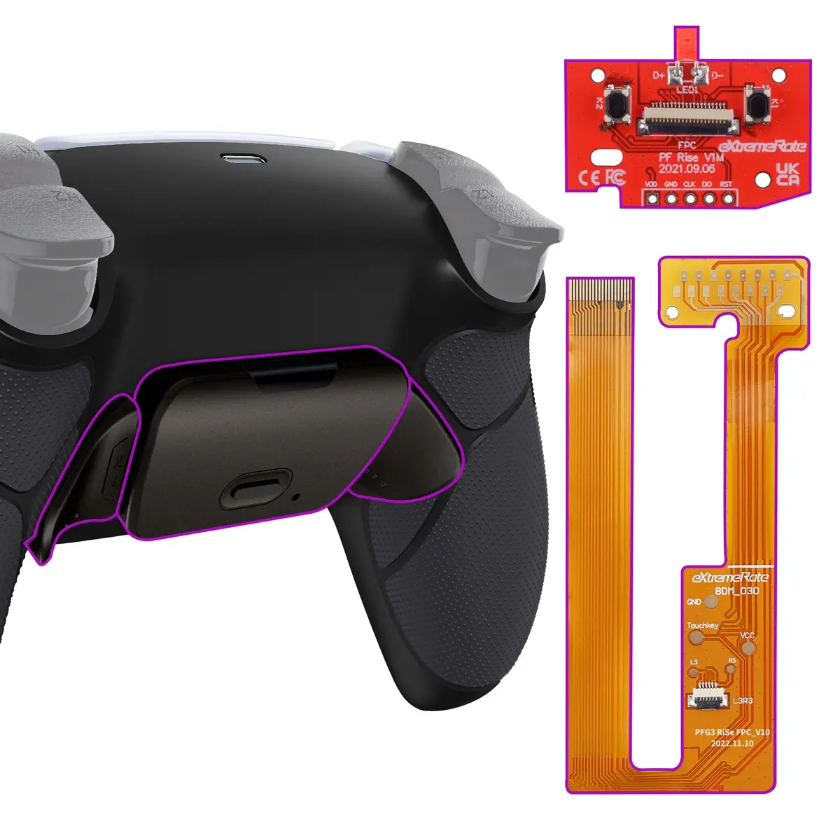 Extremerate Black Real Metal Buttons (Rmb) Version Rise Remap Kit For Ps5 Controller Bdm-030/040/050 - Rubberized Black 1