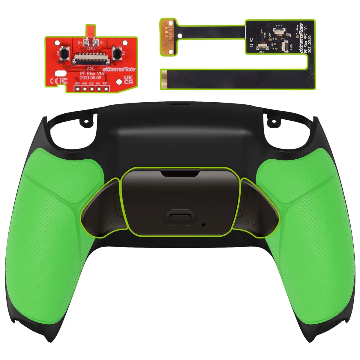 Extremerate Black Real Metal Buttons (Rmb) Version Rise 2.0 Remap Kit For Ps5 Controller Bdm-010/020 - Rubberized Green 1