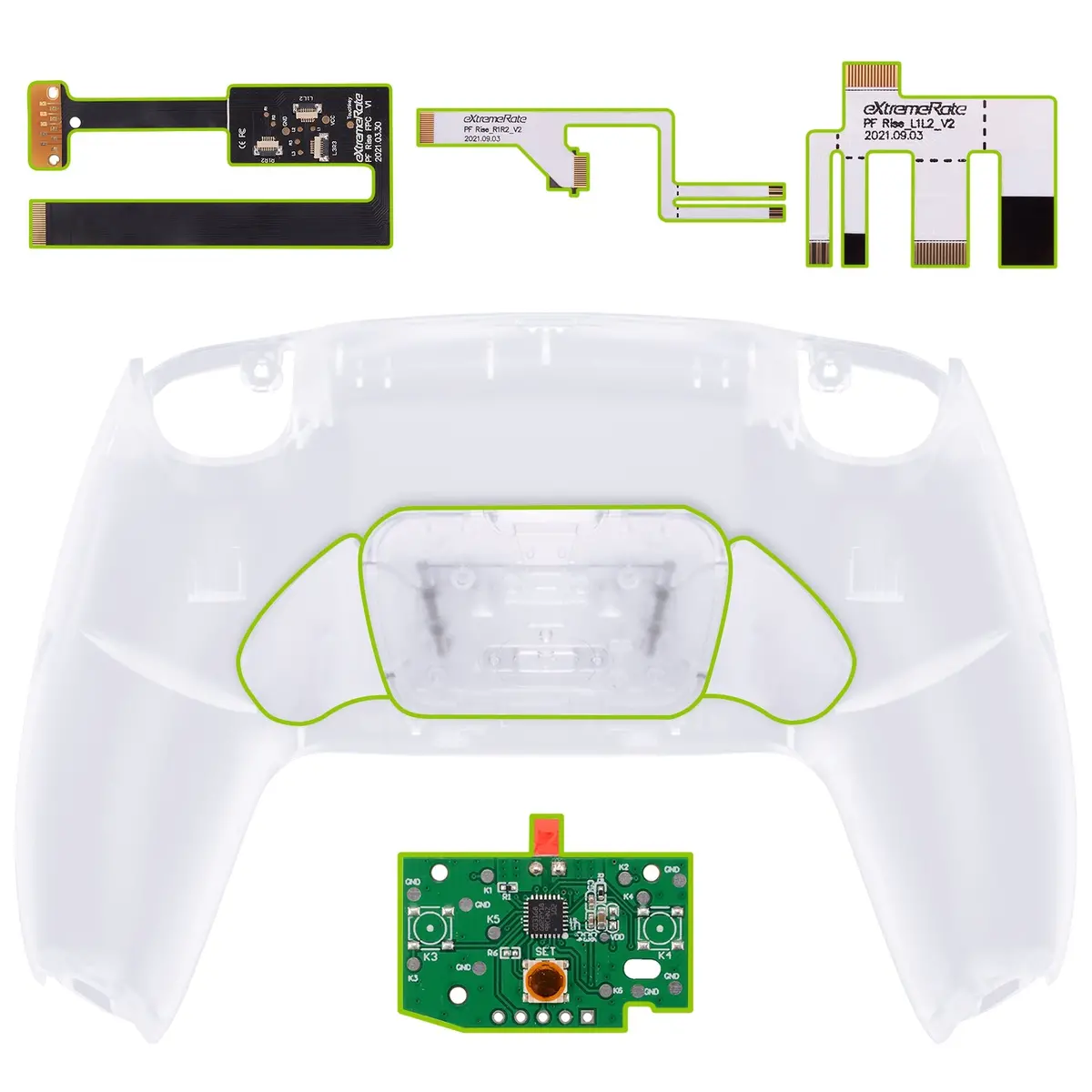 Extremerate Remappable Rise 2.0 Remap Kit For Ps5 Controller Bdm-010 & Bdm-020 - Clear Back 1