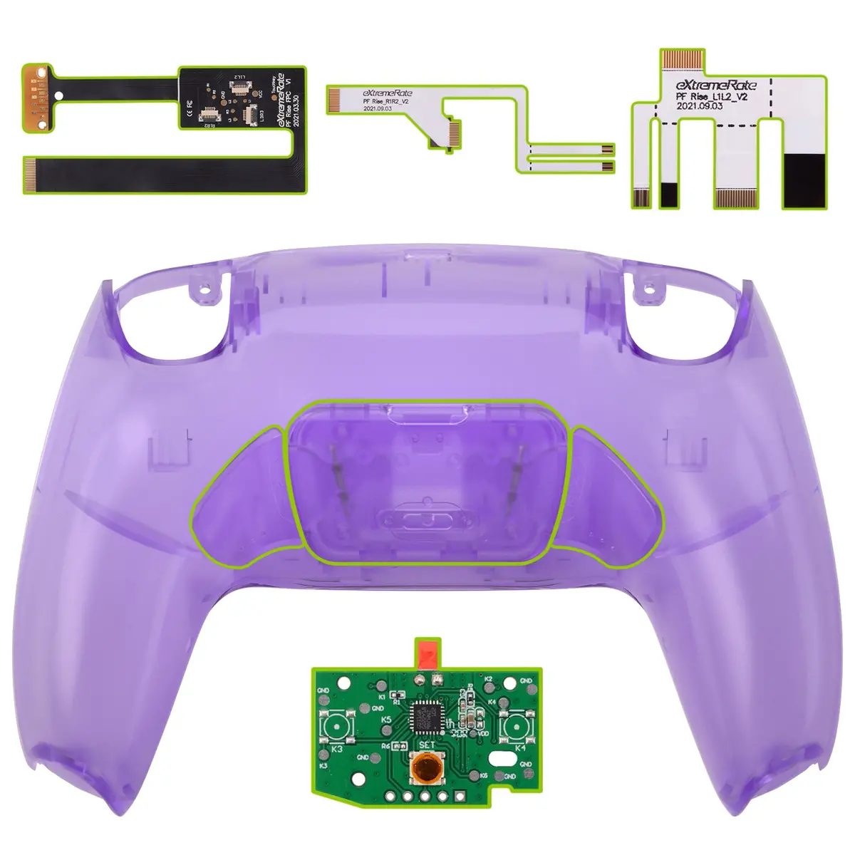 Extremerate Remappable Rise 2.0 Remap Kit For Ps5 Controller Bdm-010 & Bdm-020 - Clear Atomic Purple 1
