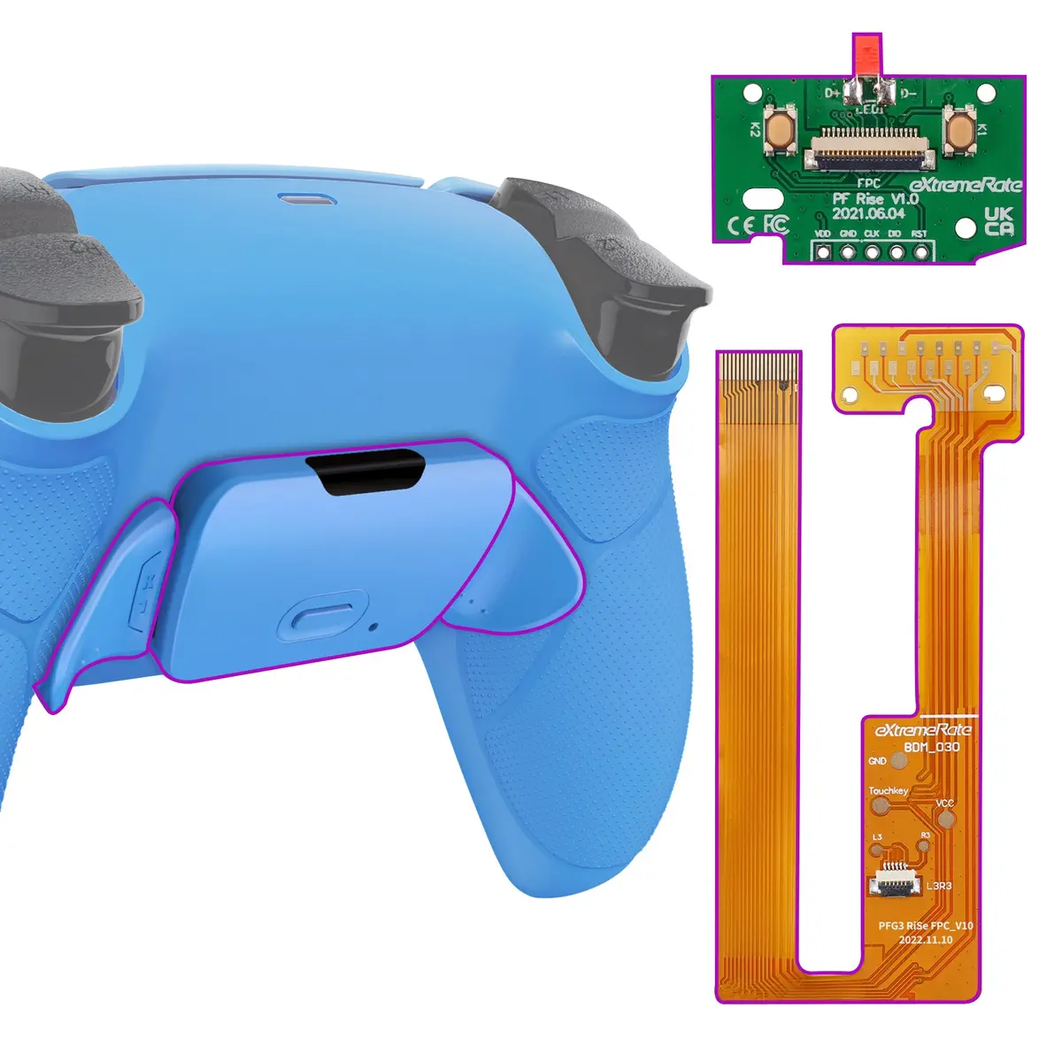 Extremerate Remappable Rise Remap Kit For Ps5 Controller Bdm-030/040/050 - Rubberized Starlight Blue 1