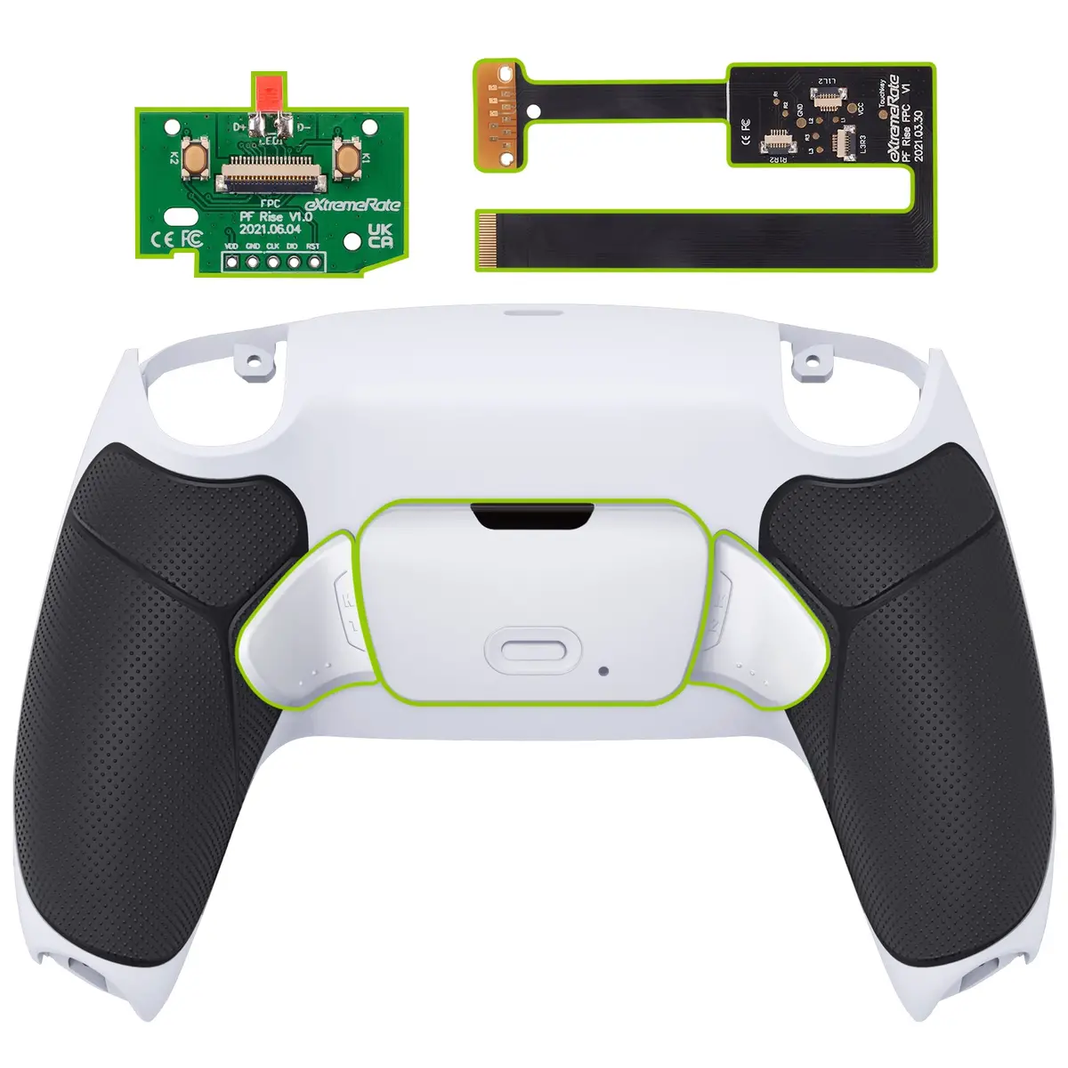 Extremerate Remappable Rise 2.0 Remap Kit For Ps5 Controller Bdm-010 & Bdm-020 - Rubberized Black Grip With White Back Paddles 1