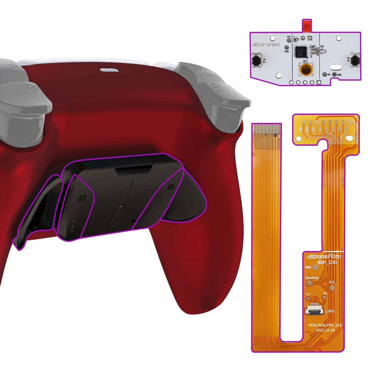 Extremerate Black Real Metal Buttons (Rmb) Version Rise4 Remap Kit For Ps5 Controller Bdm-030/040/050 - Scarlet Red 1