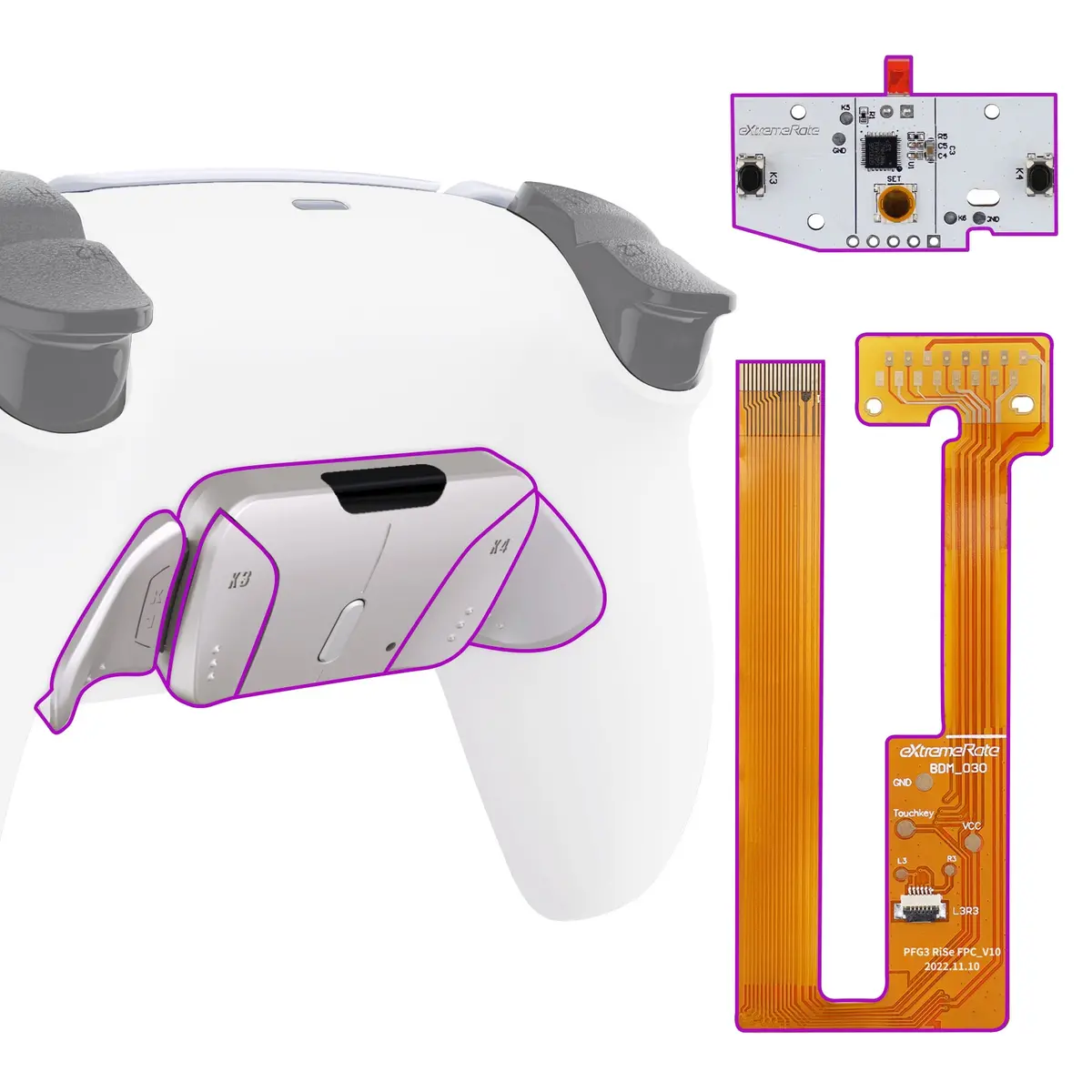 Extremerate Silver Real Metal Buttons (Rmb) Version Rise4 Remap Kit For Ps5 Controller Bdm-030/040/050 - White 1
