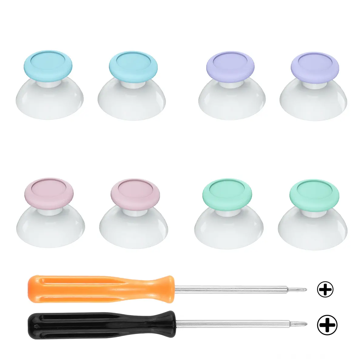 Extremerate 4 Pairs Replacement 3D Joystick Thumbsticks For Nintendo Switch Pro Controller - Cherry Blossoms & Mint Green & Heaven Blue & Light Violet 1